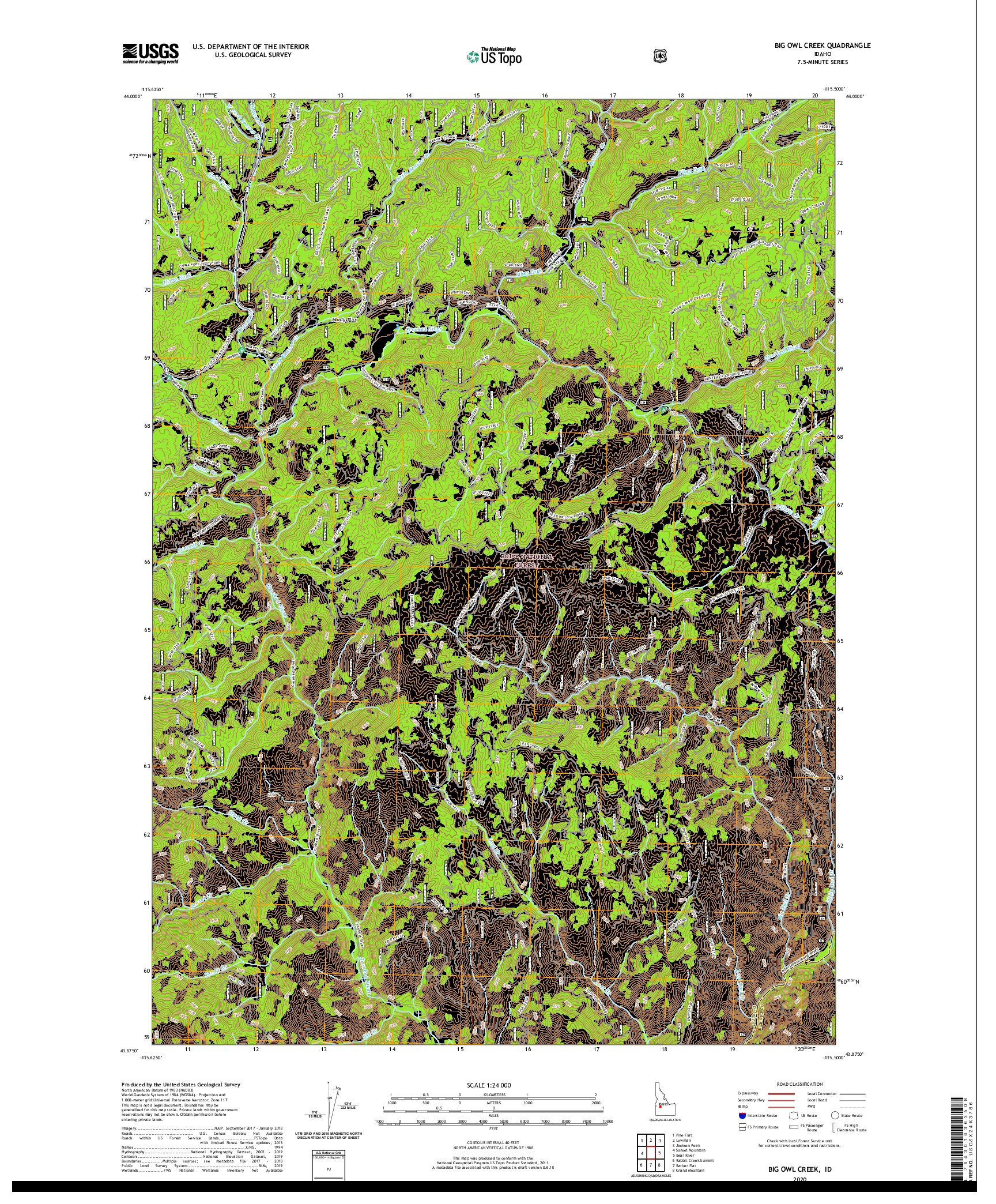 USGS US TOPO 7.5-MINUTE MAP FOR BIG OWL CREEK, ID 2020