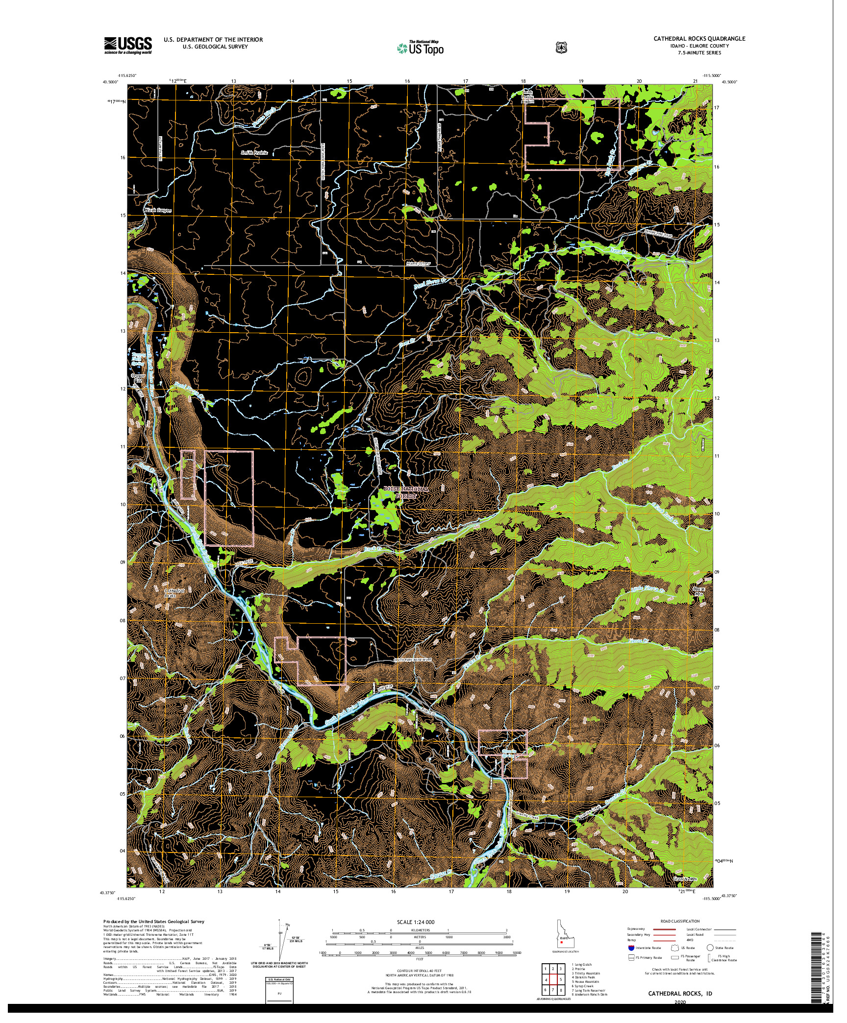 USGS US TOPO 7.5-MINUTE MAP FOR CATHEDRAL ROCKS, ID 2020