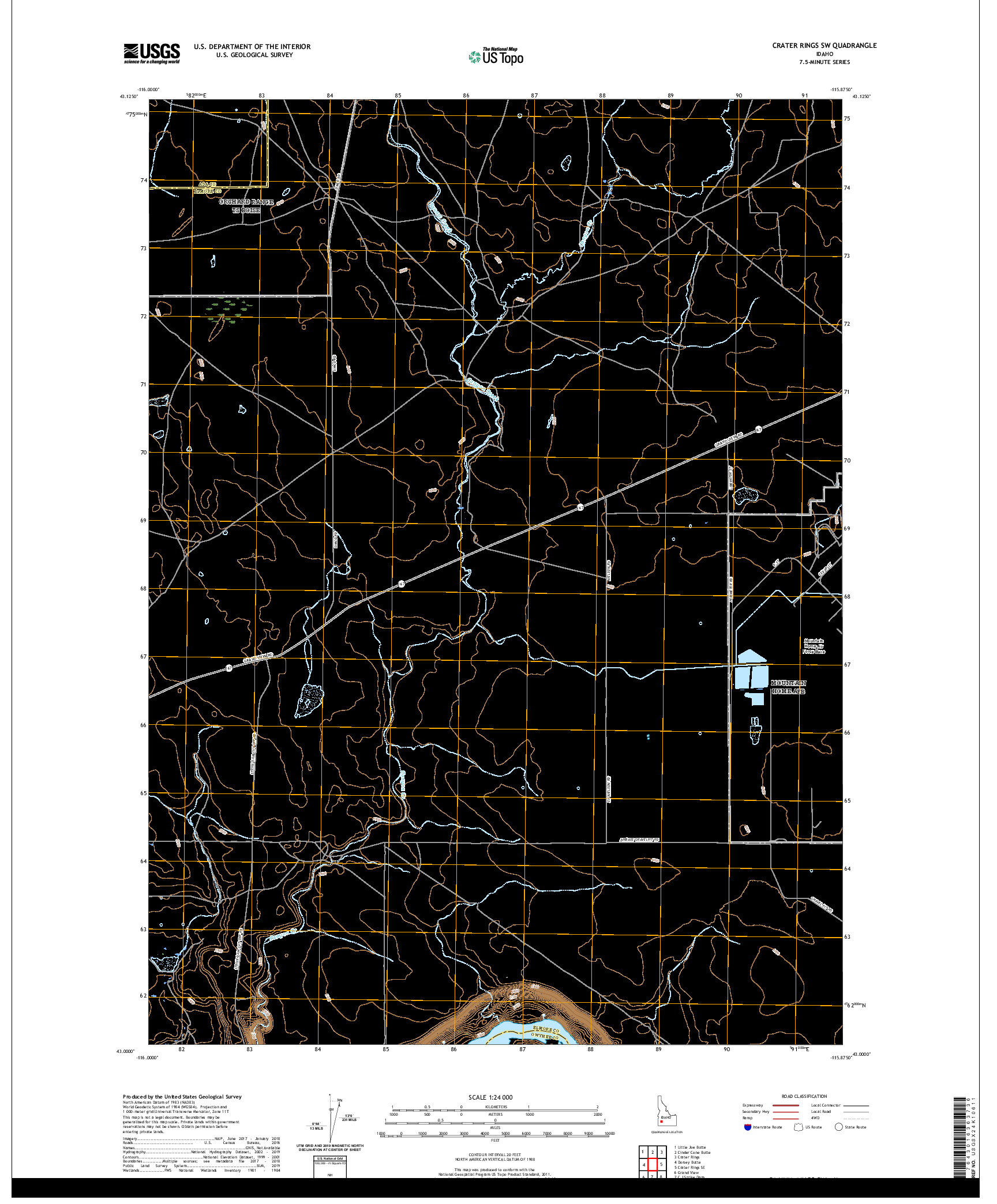 USGS US TOPO 7.5-MINUTE MAP FOR CRATER RINGS SW, ID 2020