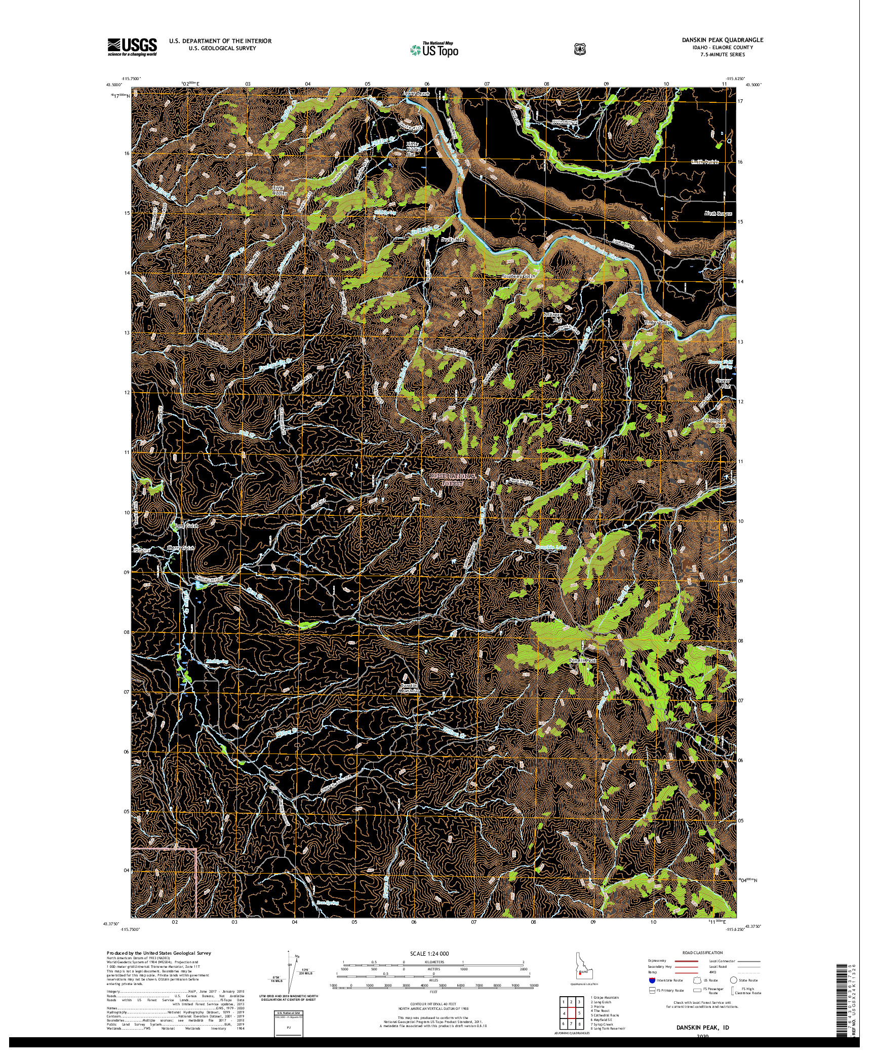 USGS US TOPO 7.5-MINUTE MAP FOR DANSKIN PEAK, ID 2020