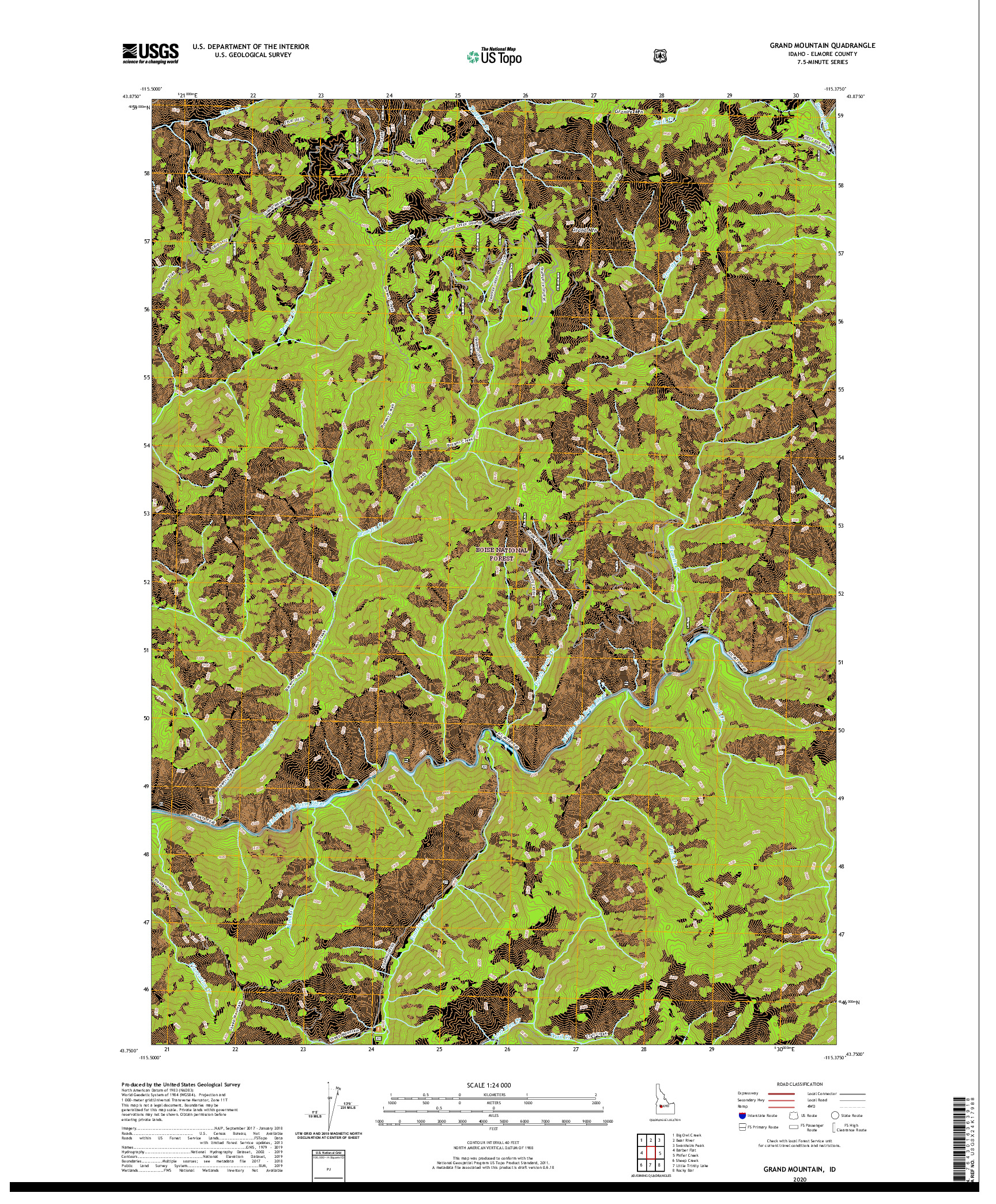 USGS US TOPO 7.5-MINUTE MAP FOR GRAND MOUNTAIN, ID 2020