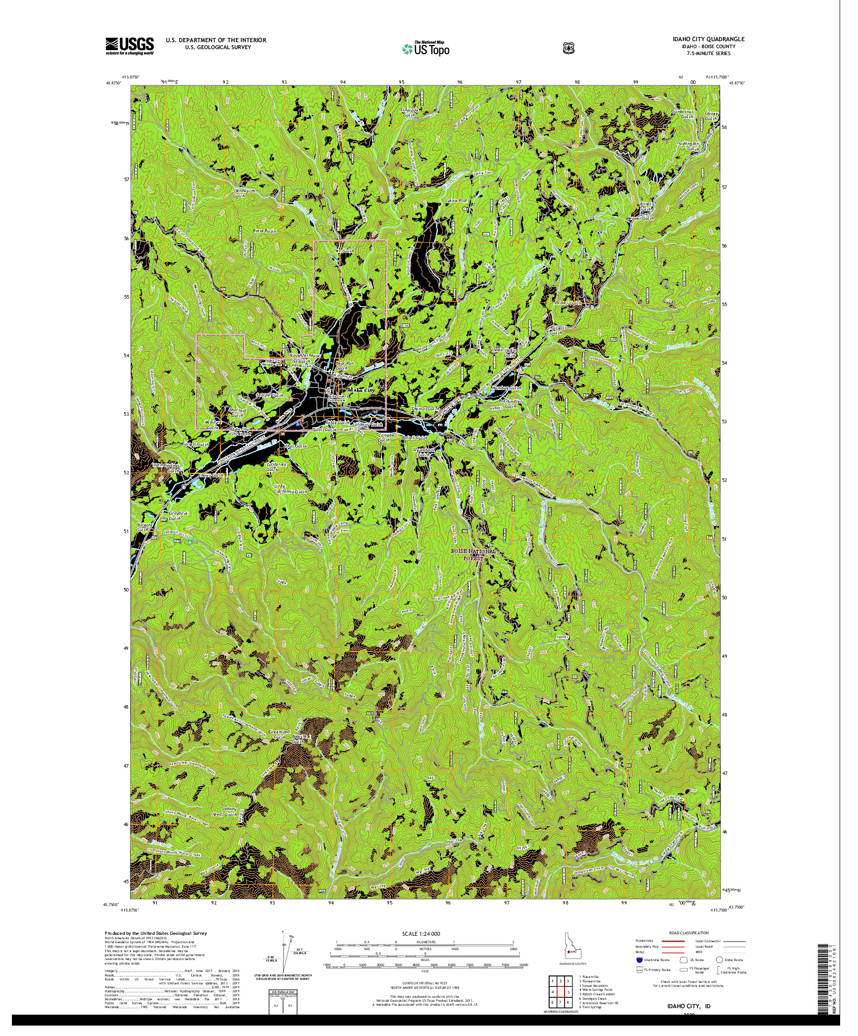 USGS US TOPO 7.5-MINUTE MAP FOR IDAHO CITY, ID 2020