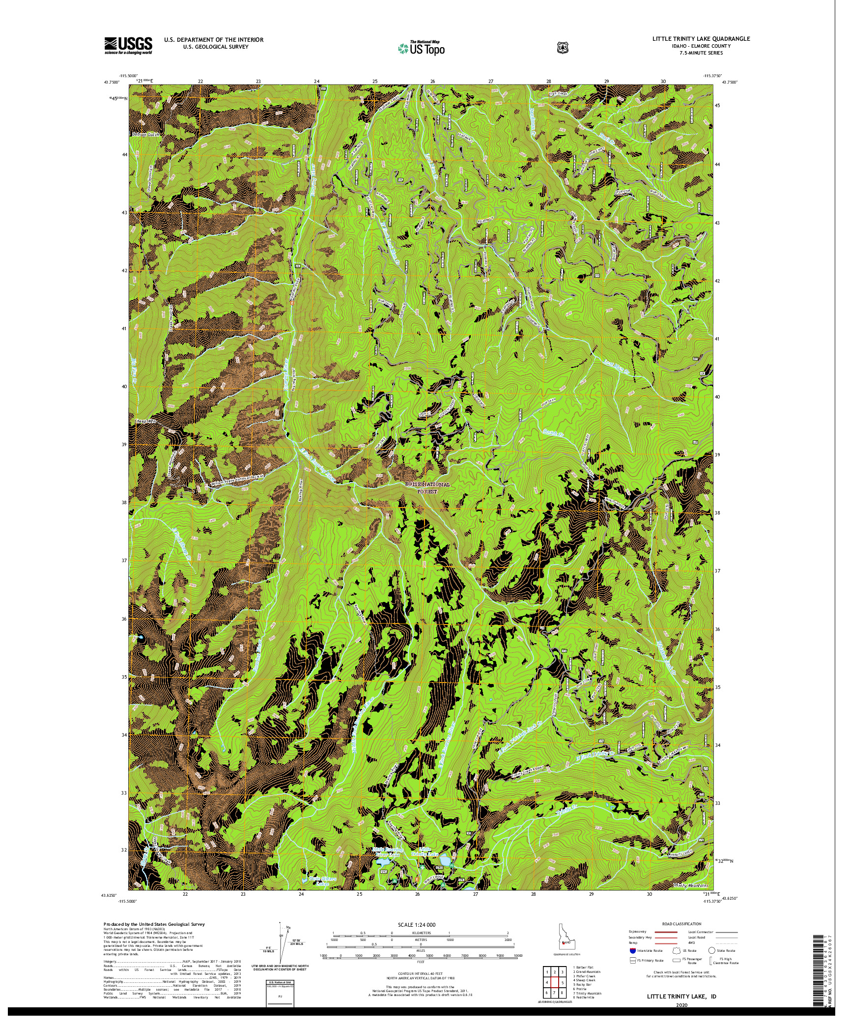 USGS US TOPO 7.5-MINUTE MAP FOR LITTLE TRINITY LAKE, ID 2020