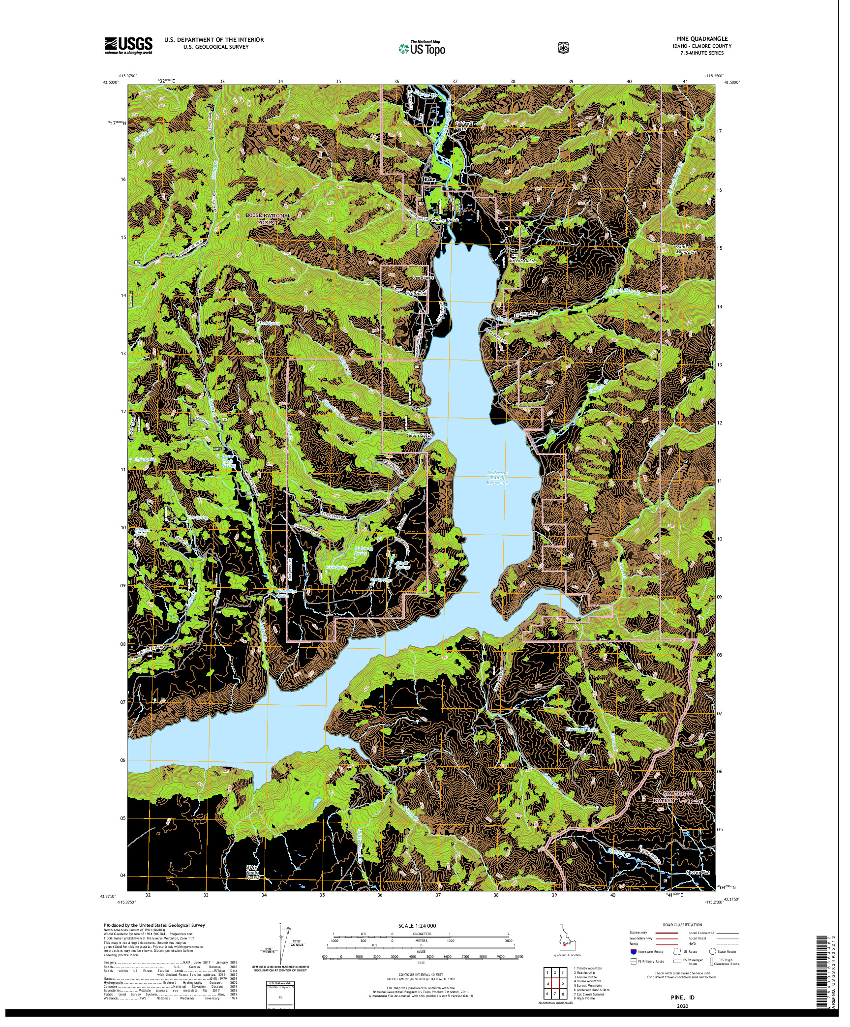 USGS US TOPO 7.5-MINUTE MAP FOR PINE, ID 2020