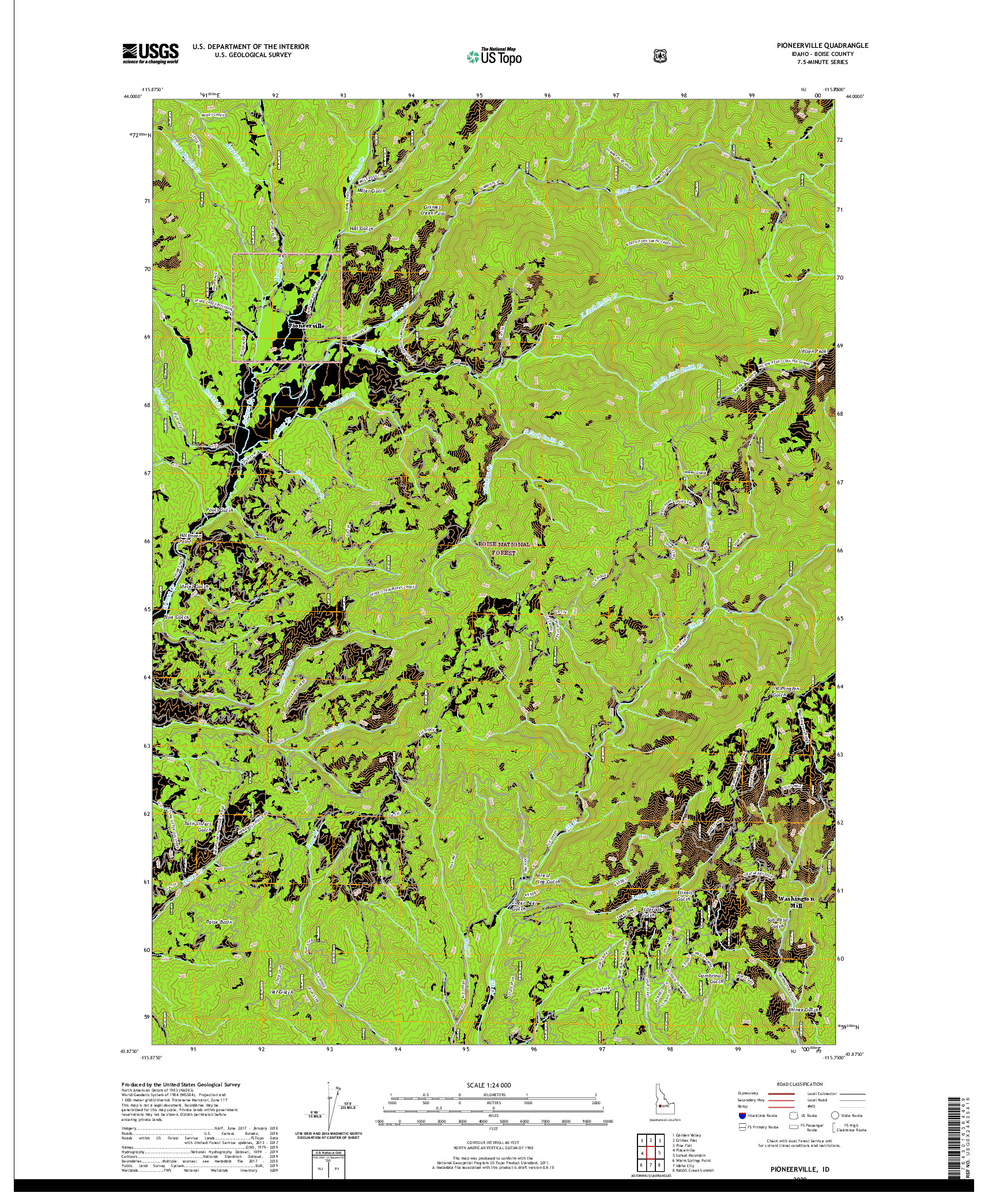 USGS US TOPO 7.5-MINUTE MAP FOR PIONEERVILLE, ID 2020