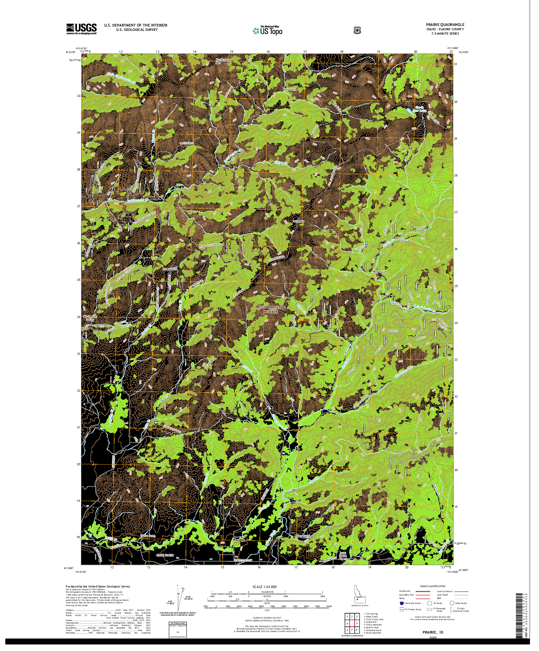 USGS US TOPO 7.5-MINUTE MAP FOR PRAIRIE, ID 2020