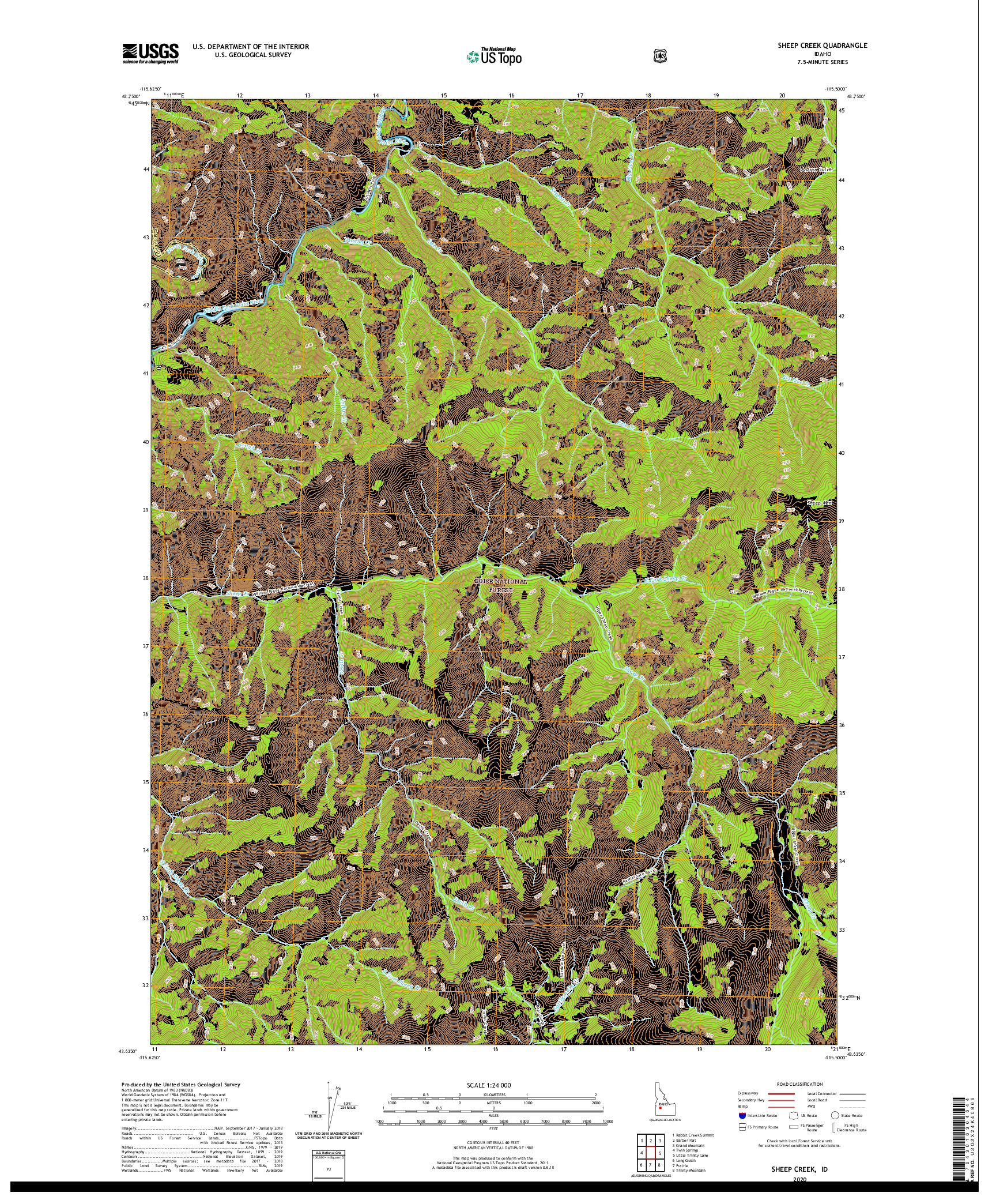USGS US TOPO 7.5-MINUTE MAP FOR SHEEP CREEK, ID 2020