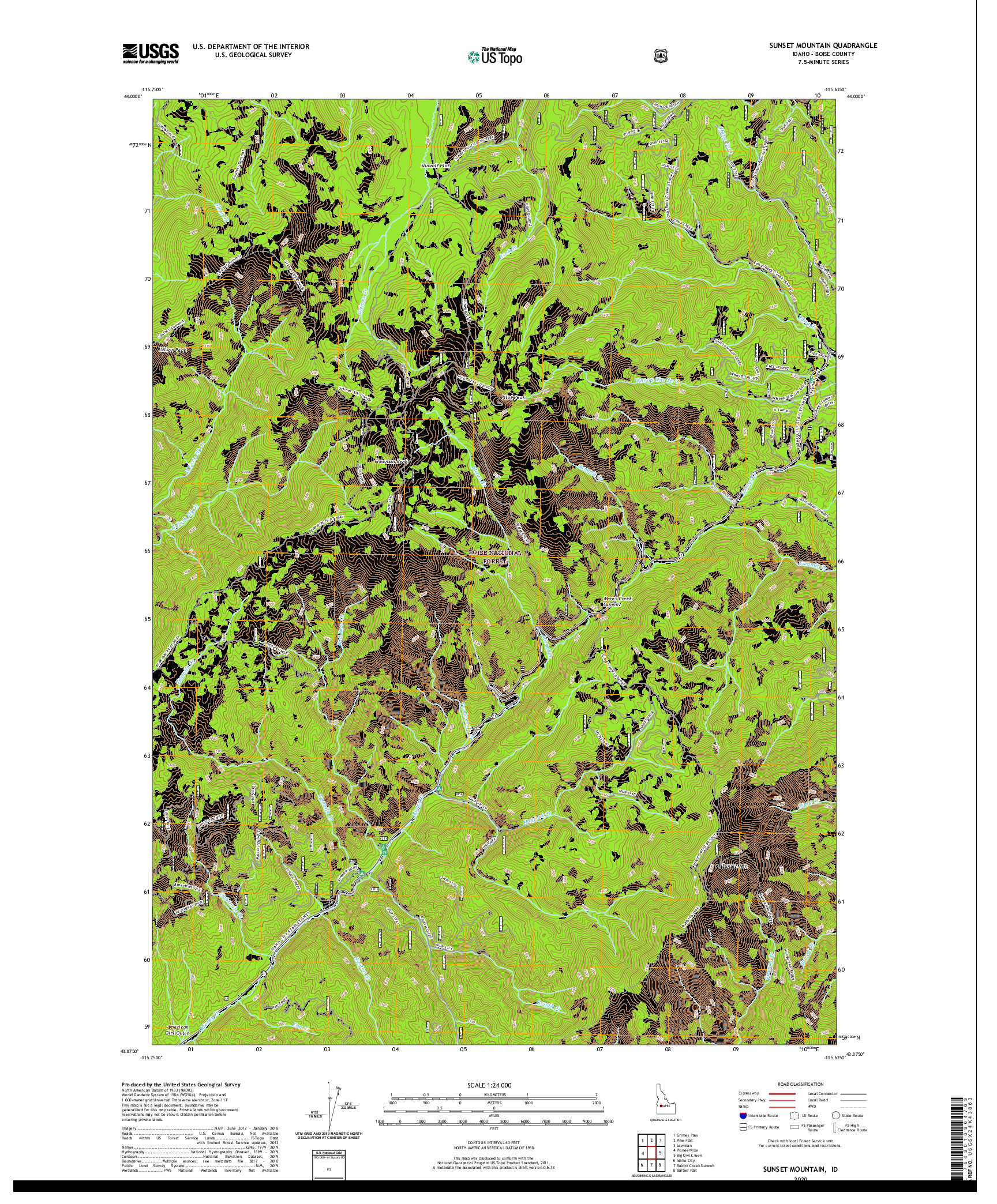 USGS US TOPO 7.5-MINUTE MAP FOR SUNSET MOUNTAIN, ID 2020