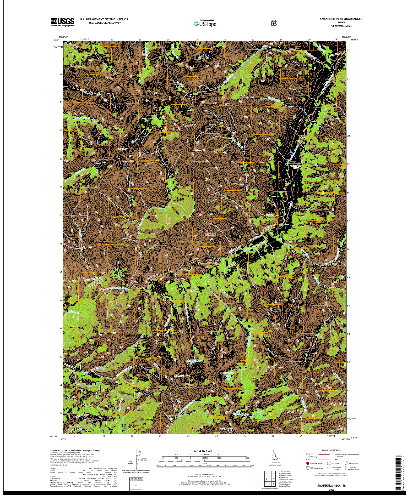 USGS US TOPO 7.5-MINUTE MAP FOR SWANHOLM PEAK, ID 2020