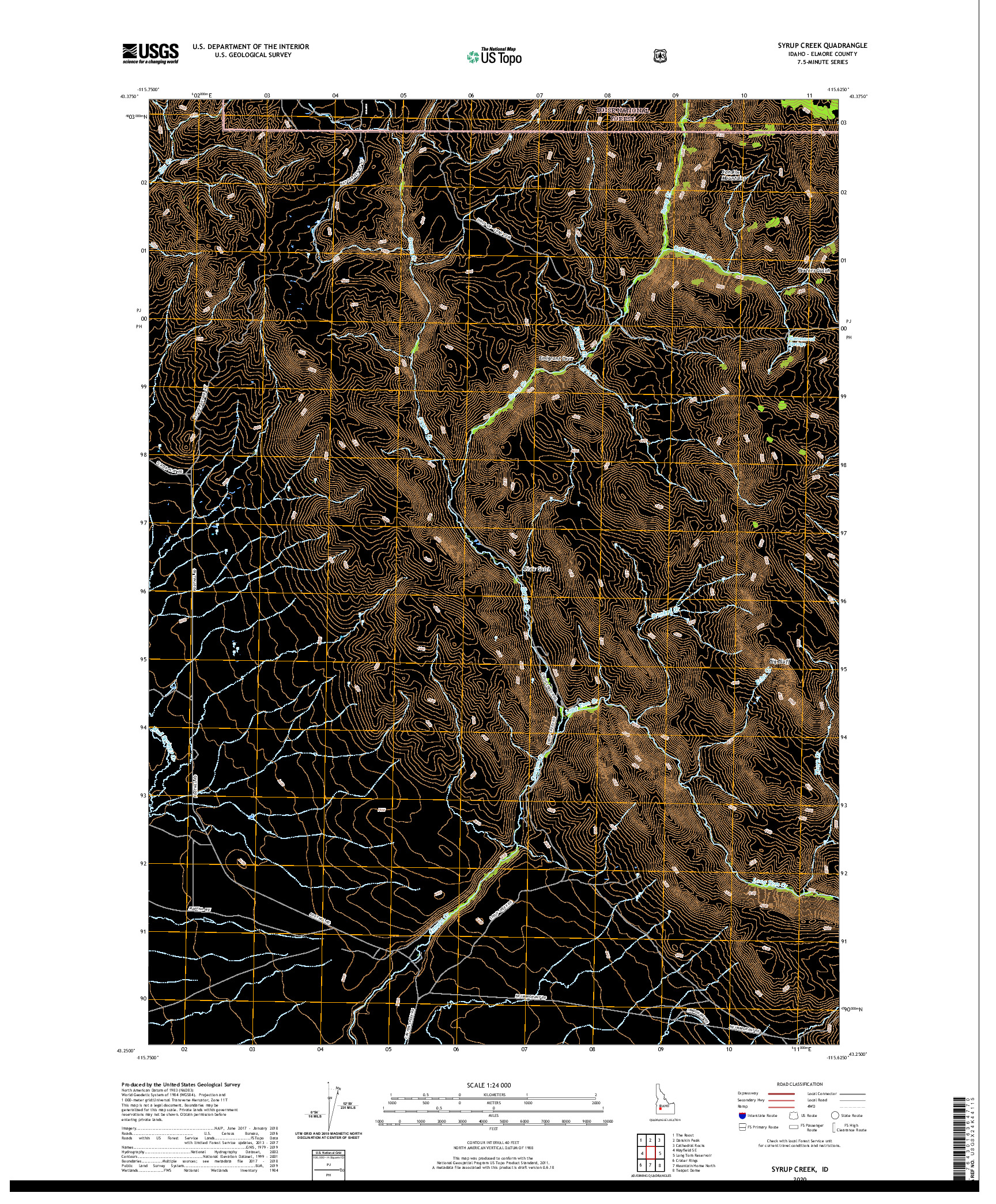 USGS US TOPO 7.5-MINUTE MAP FOR SYRUP CREEK, ID 2020