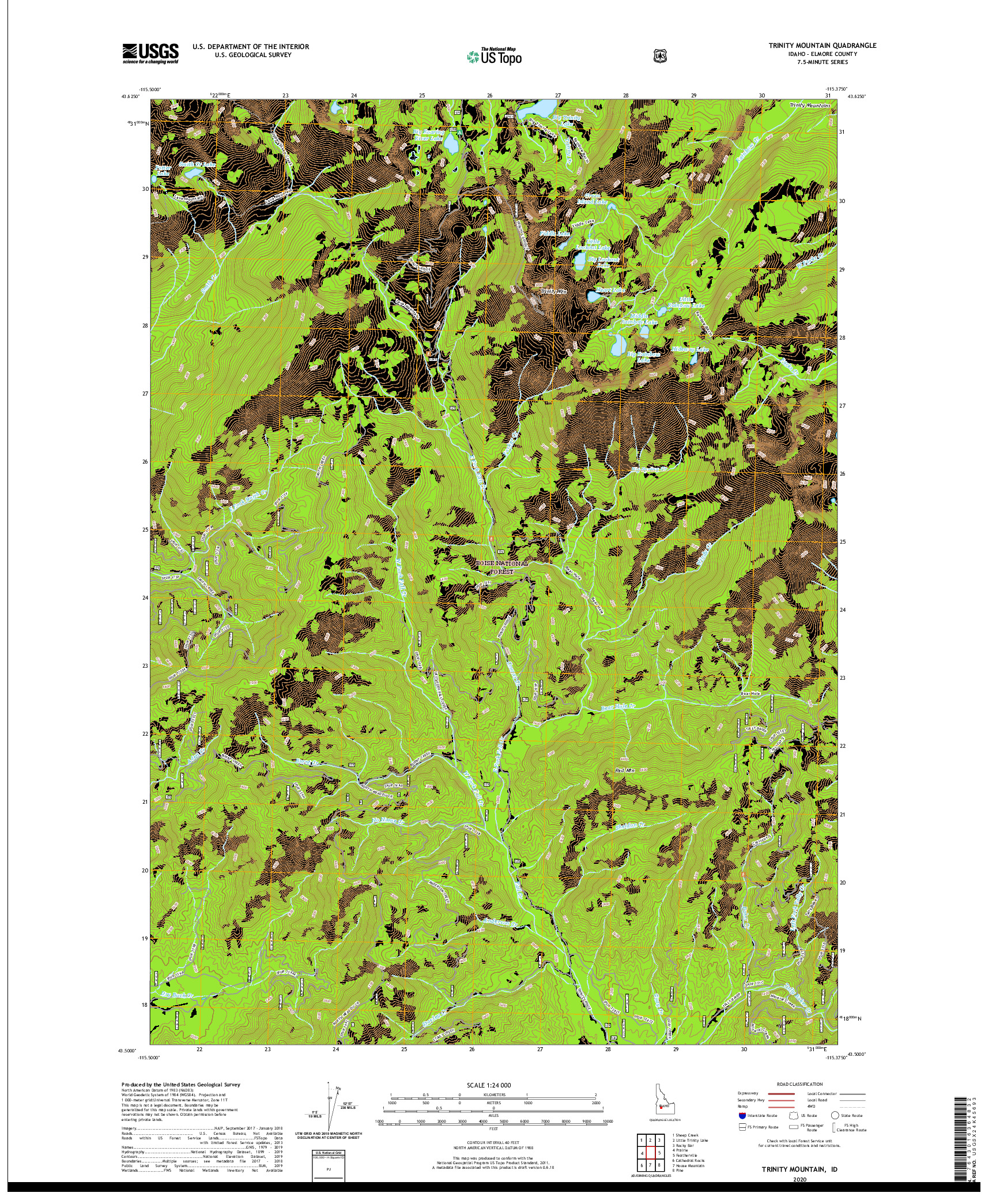 USGS US TOPO 7.5-MINUTE MAP FOR TRINITY MOUNTAIN, ID 2020