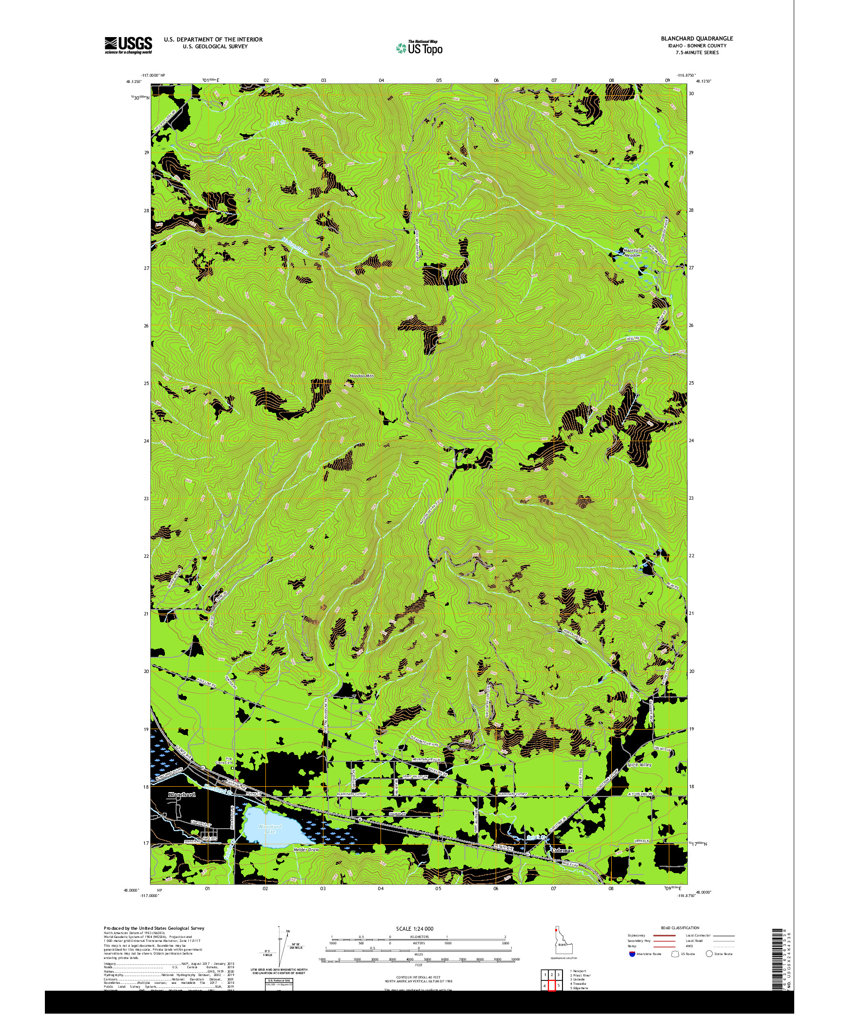 USGS US TOPO 7.5-MINUTE MAP FOR BLANCHARD, ID 2020