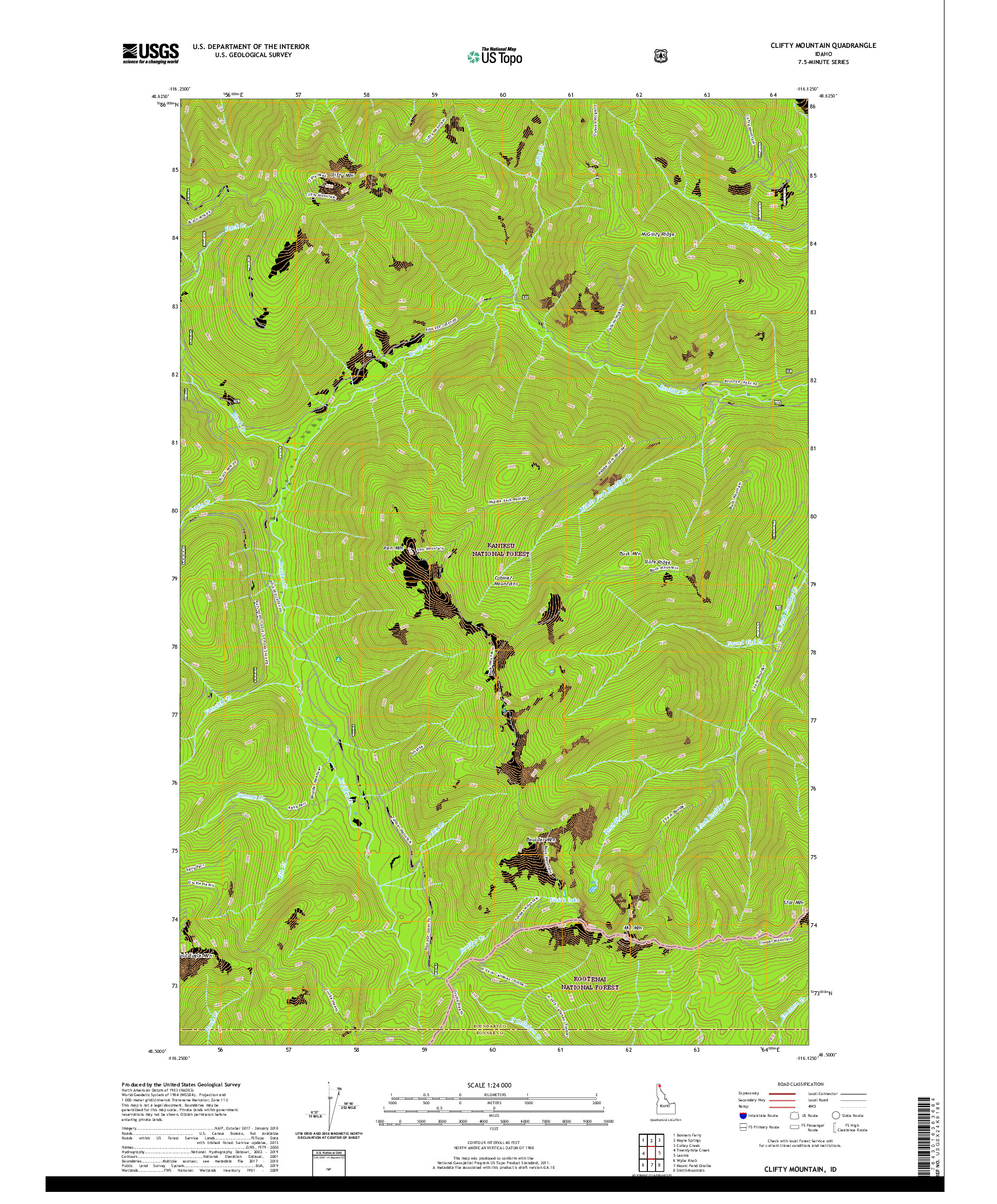 USGS US TOPO 7.5-MINUTE MAP FOR CLIFTY MOUNTAIN, ID 2020