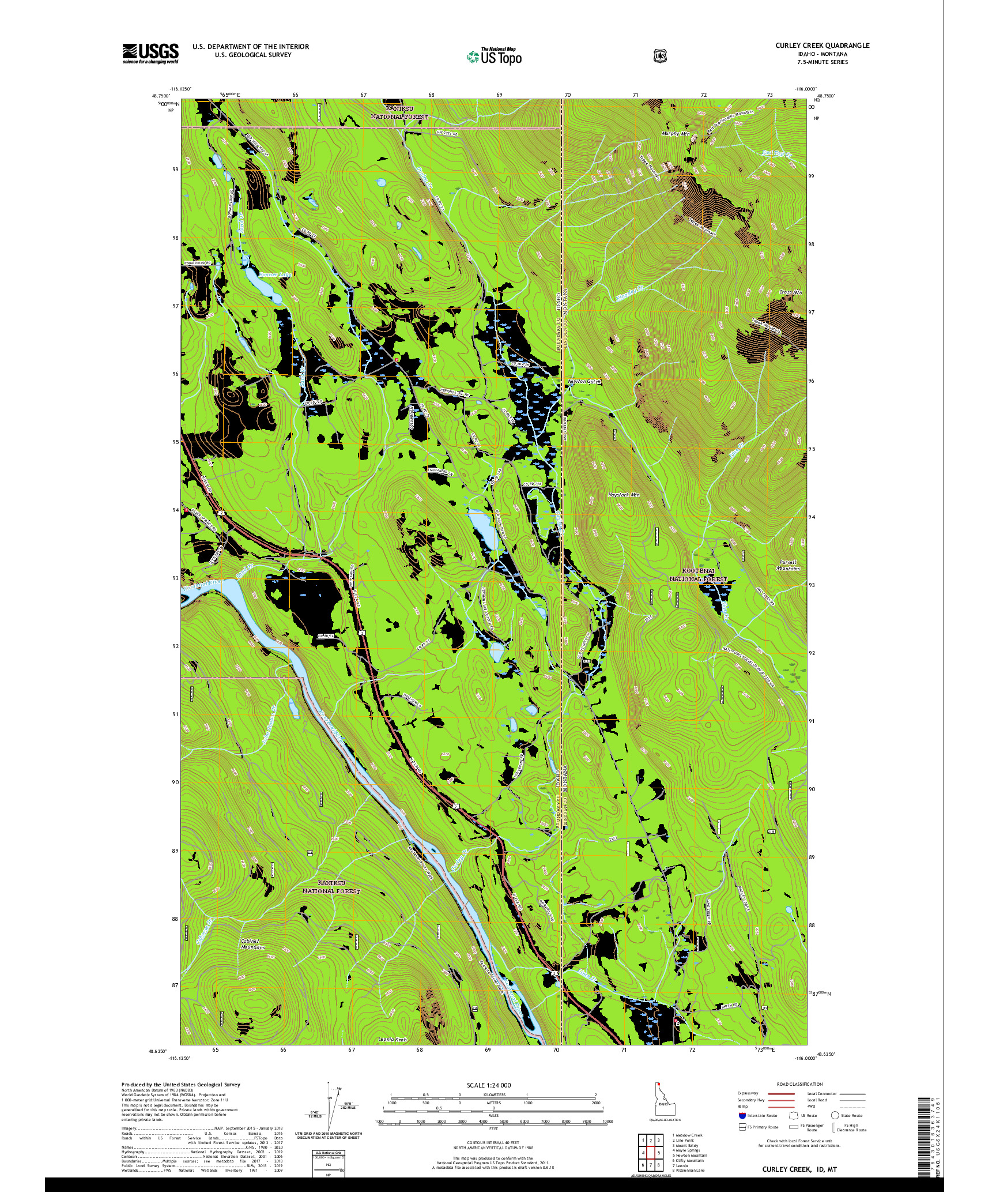 USGS US TOPO 7.5-MINUTE MAP FOR CURLEY CREEK, ID,MT 2020