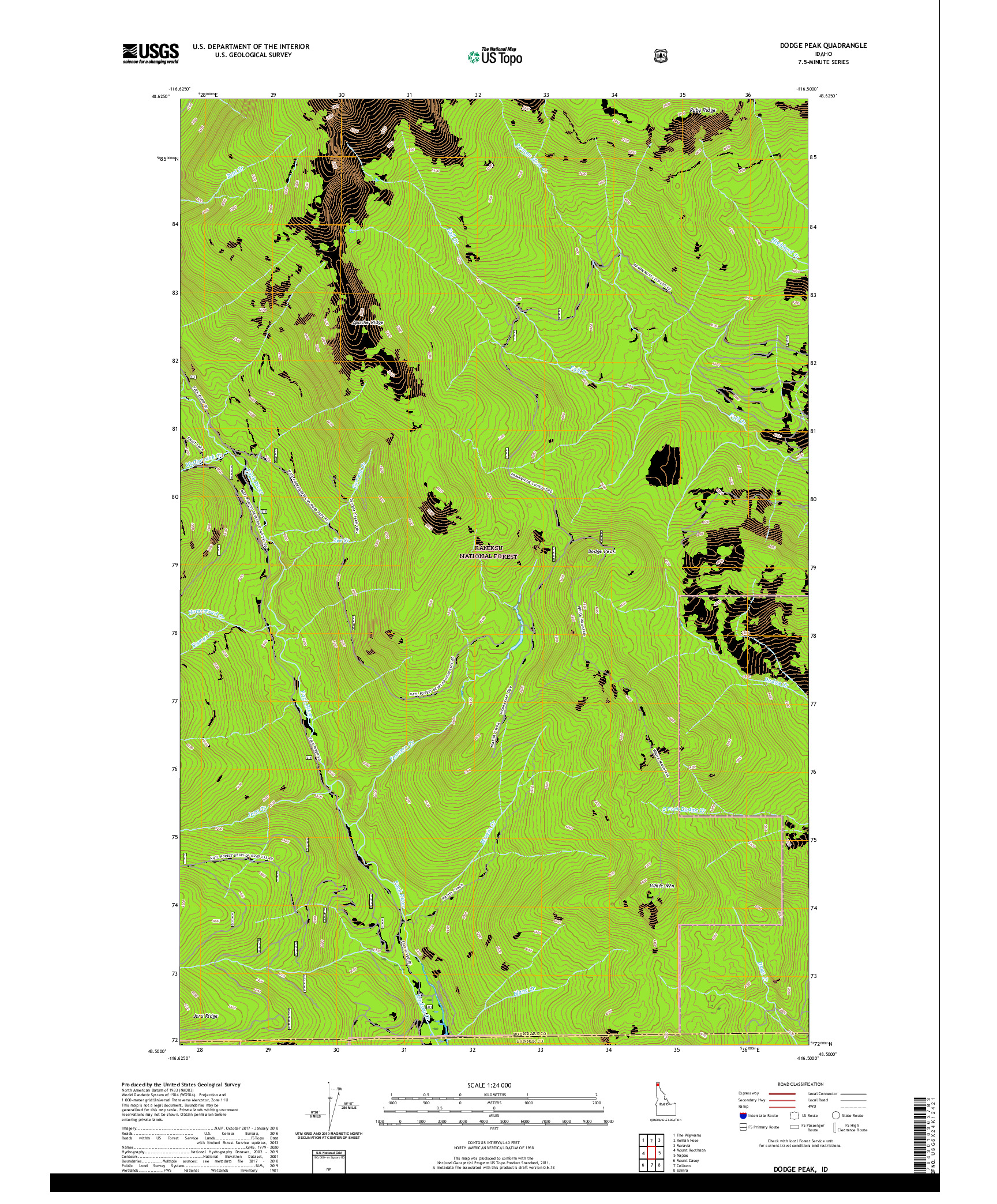 USGS US TOPO 7.5-MINUTE MAP FOR DODGE PEAK, ID 2020