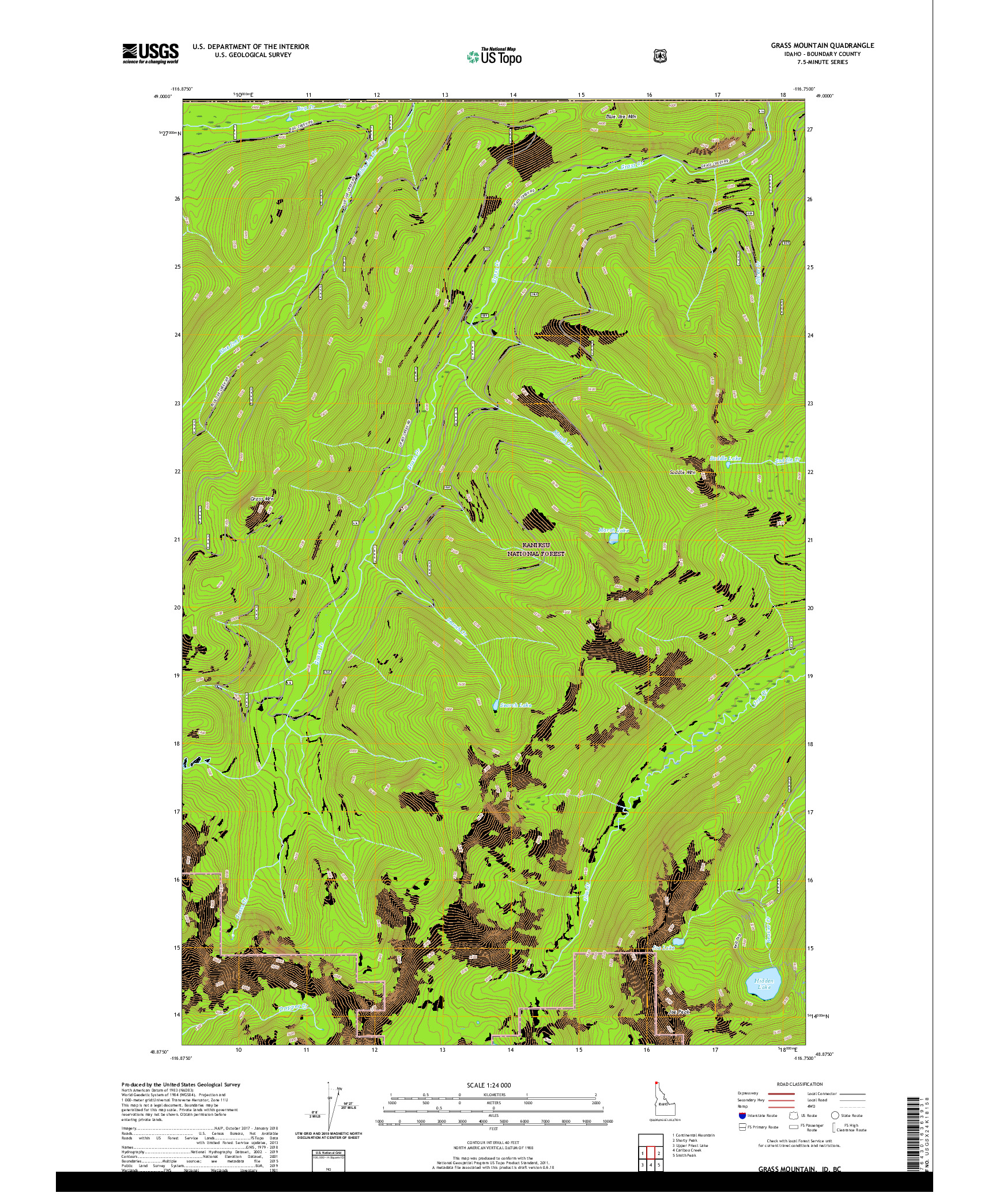 USGS US TOPO 7.5-MINUTE MAP FOR GRASS MOUNTAIN, ID,BC 2020