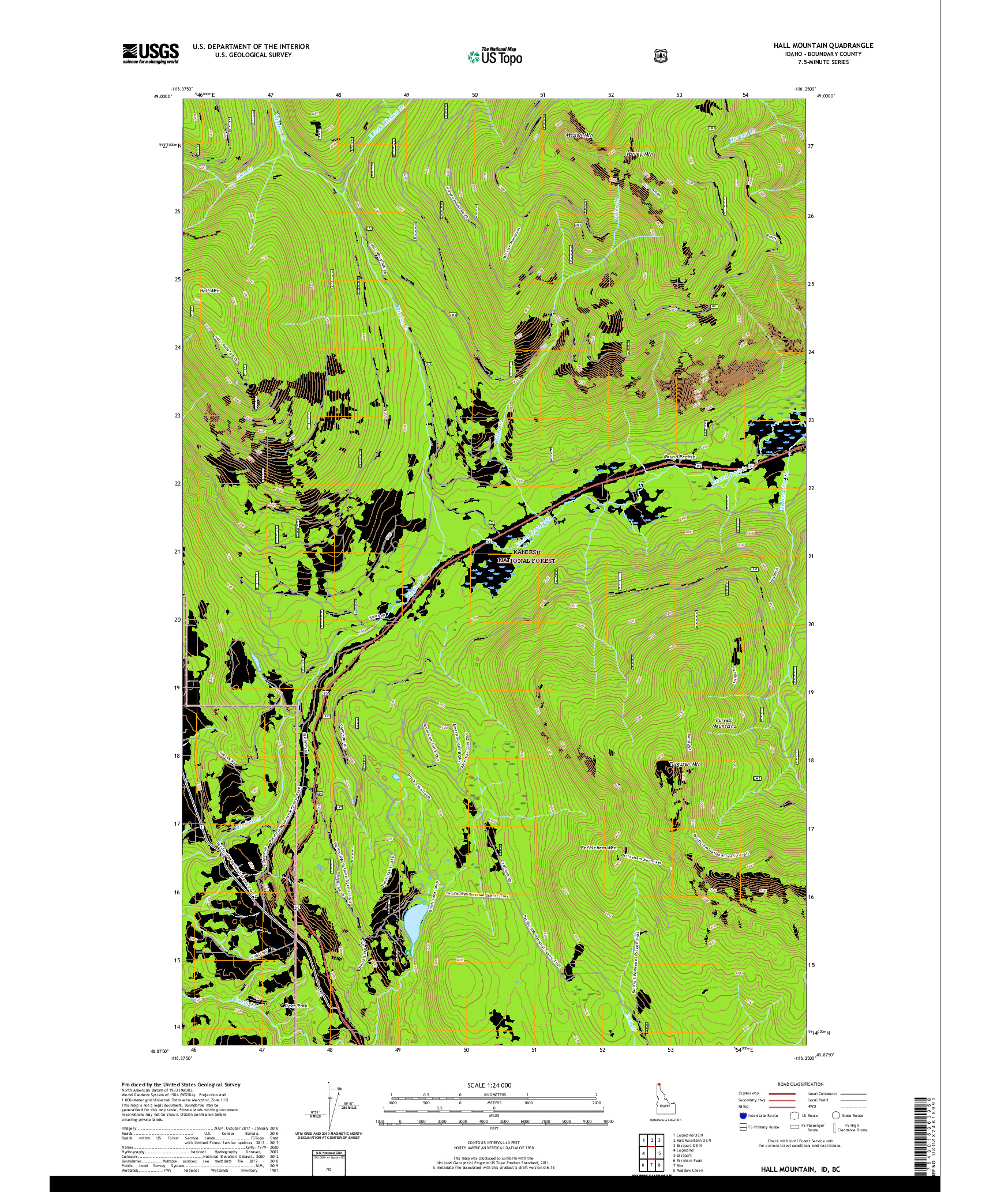 USGS US TOPO 7.5-MINUTE MAP FOR HALL MOUNTAIN, ID,BC 2020