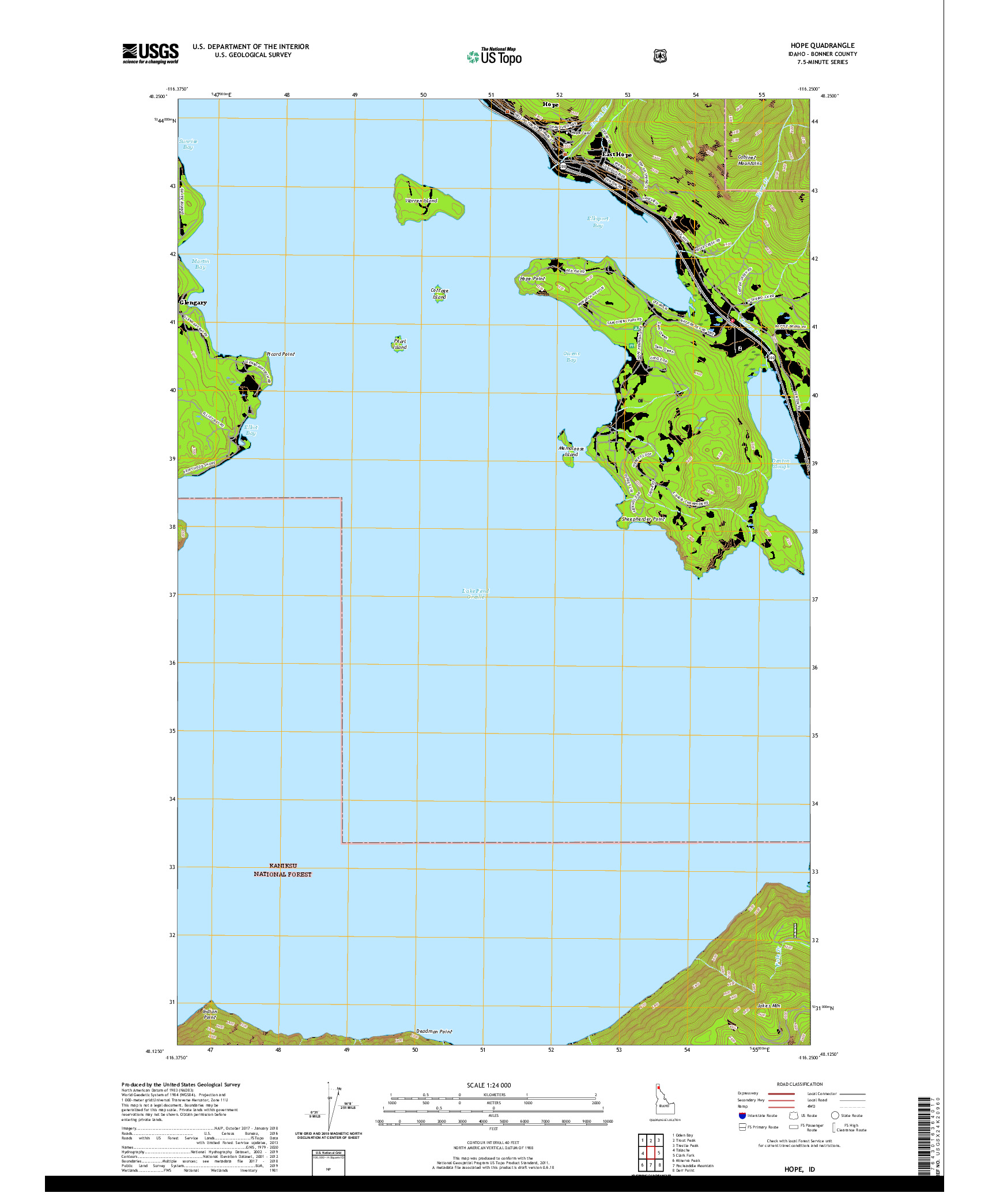 USGS US TOPO 7.5-MINUTE MAP FOR HOPE, ID 2020