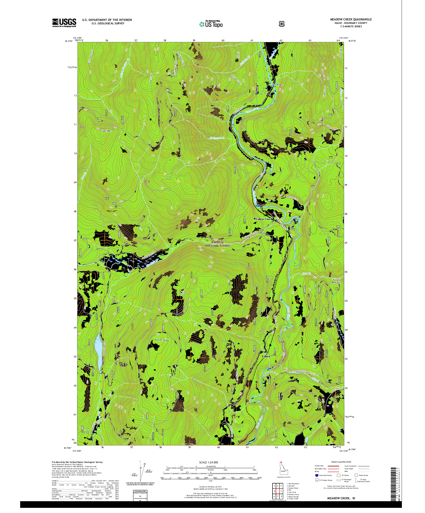 USGS US TOPO 7.5-MINUTE MAP FOR MEADOW CREEK, ID 2020