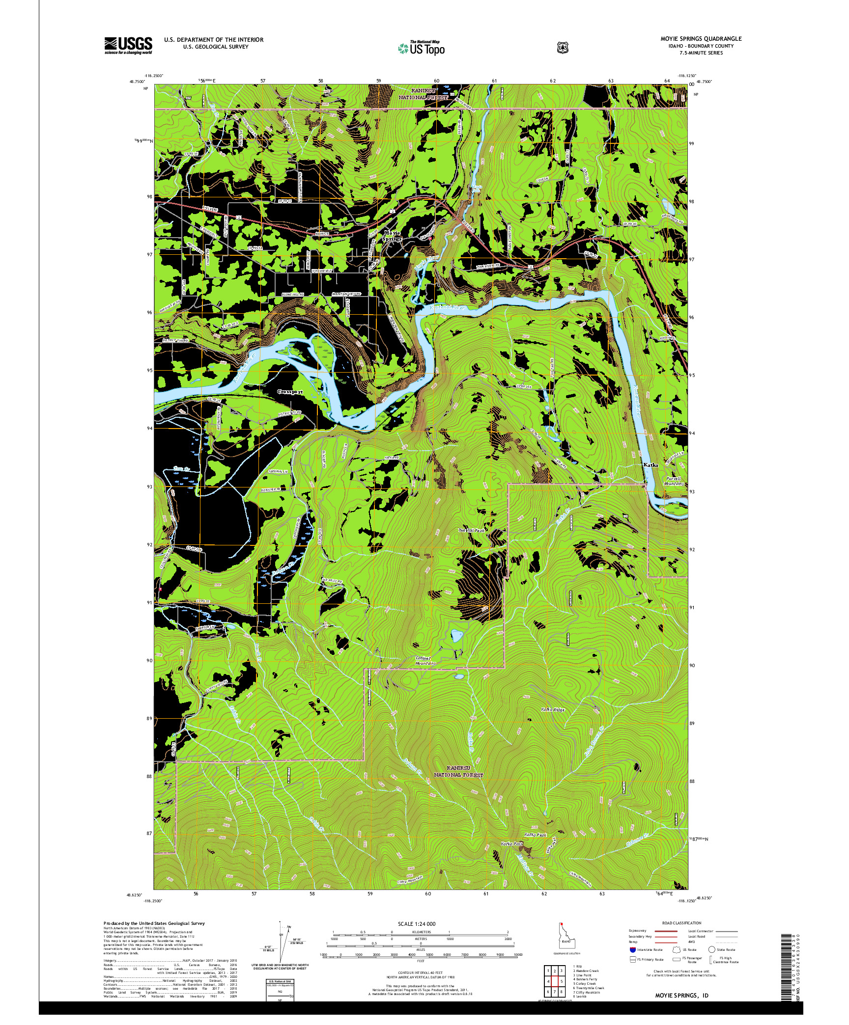 USGS US TOPO 7.5-MINUTE MAP FOR MOYIE SPRINGS, ID 2020