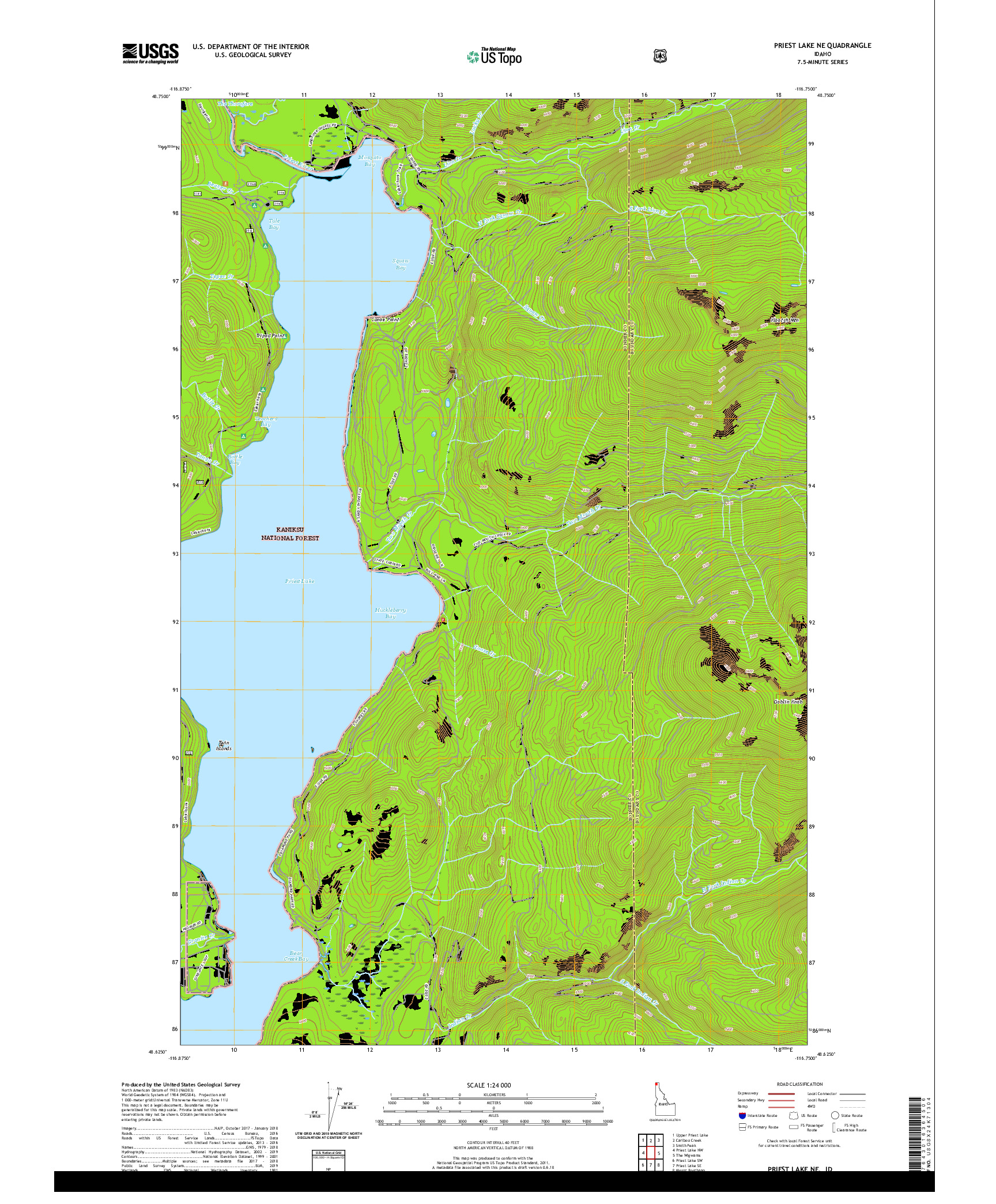 USGS US TOPO 7.5-MINUTE MAP FOR PRIEST LAKE NE, ID 2020
