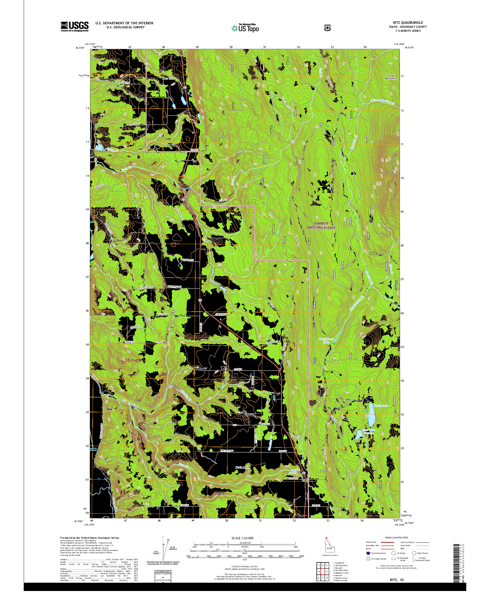 USGS US TOPO 7.5-MINUTE MAP FOR RITZ, ID 2020