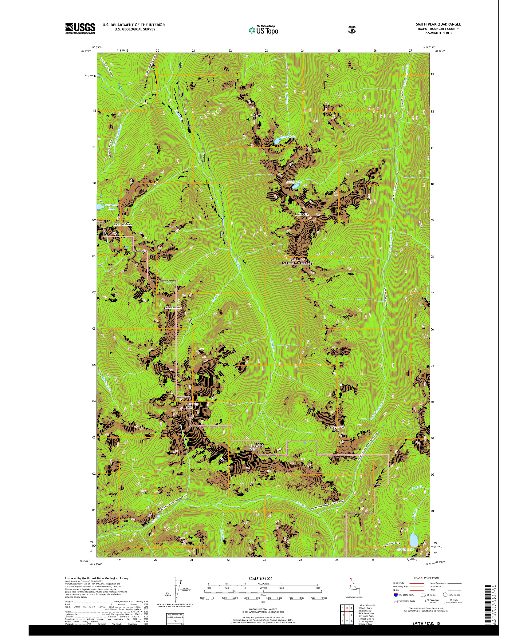 USGS US TOPO 7.5-MINUTE MAP FOR SMITH PEAK, ID 2020