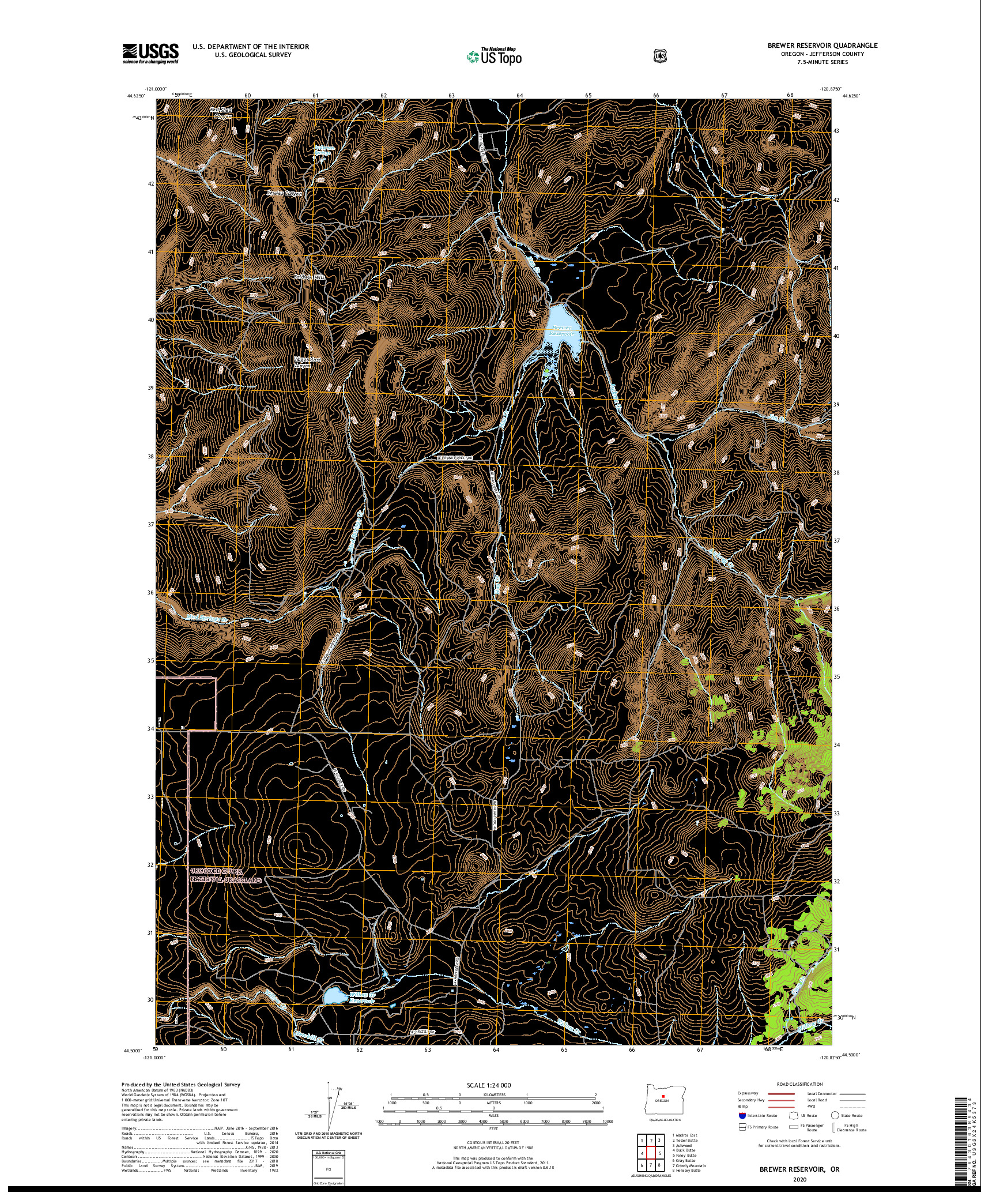 USGS US TOPO 7.5-MINUTE MAP FOR BREWER RESERVOIR, OR 2020