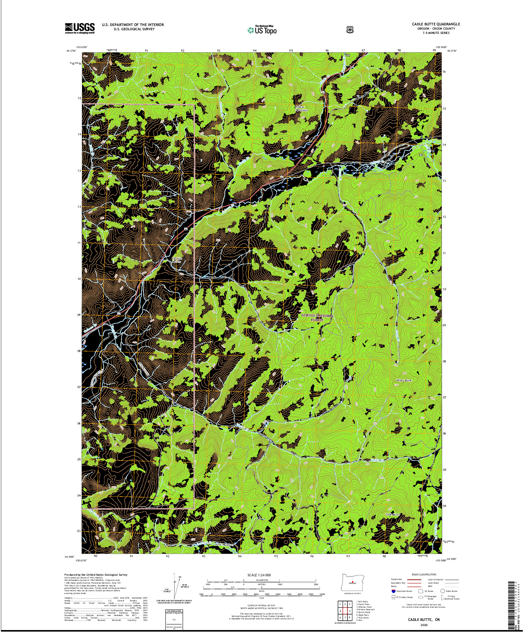 USGS US TOPO 7.5-MINUTE MAP FOR CADLE BUTTE, OR 2020