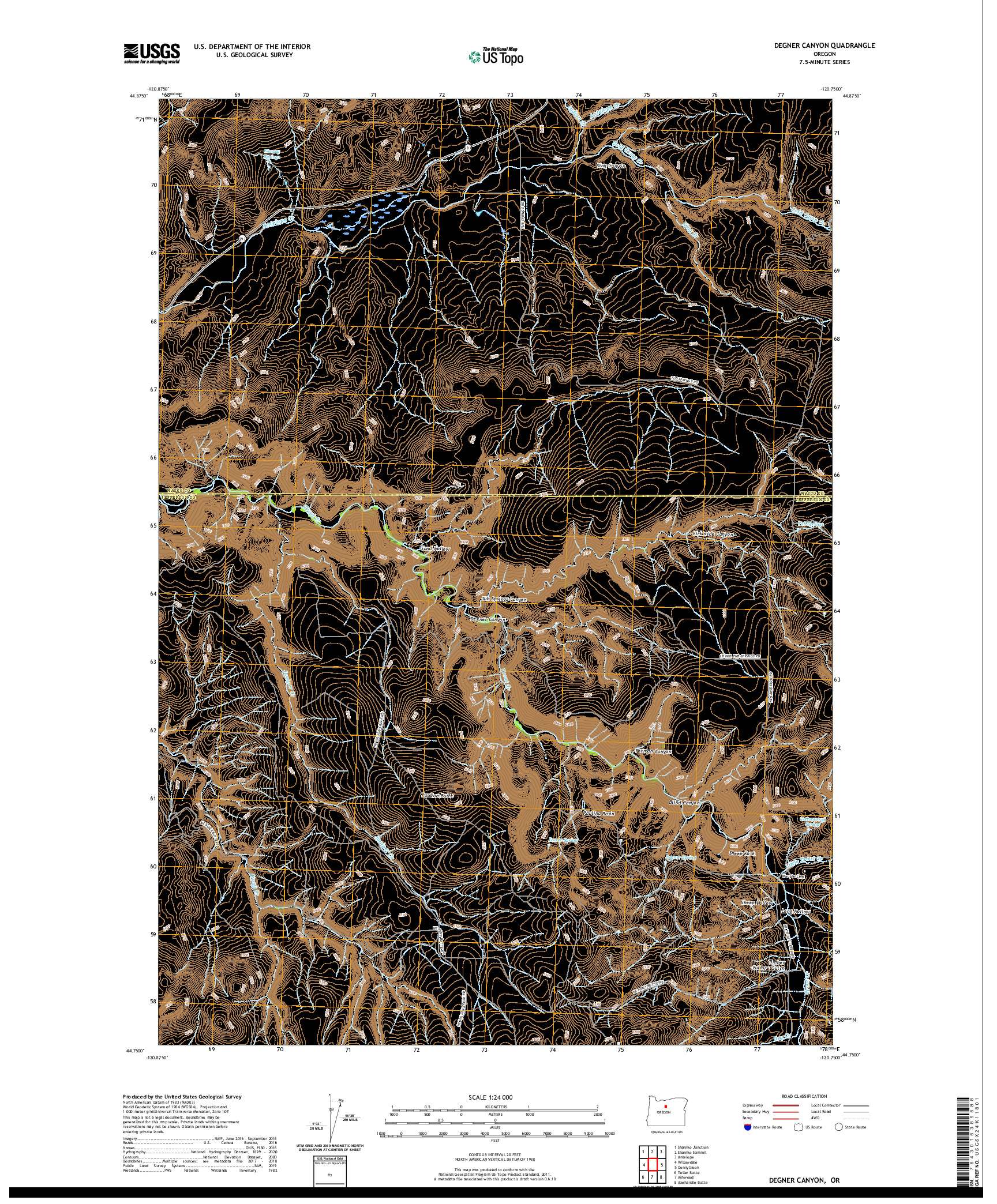 USGS US TOPO 7.5-MINUTE MAP FOR DEGNER CANYON, OR 2020