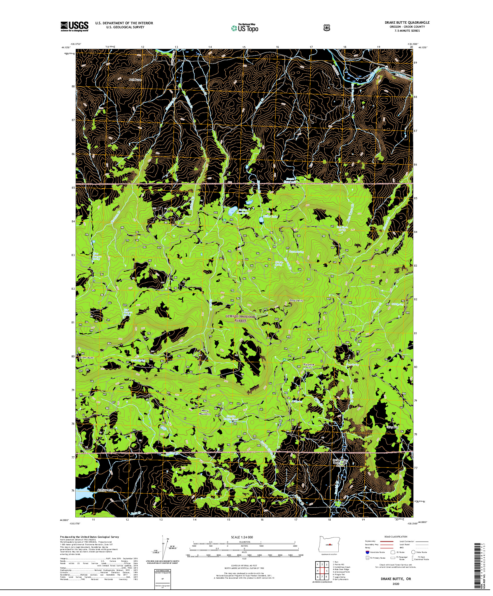 USGS US TOPO 7.5-MINUTE MAP FOR DRAKE BUTTE, OR 2020