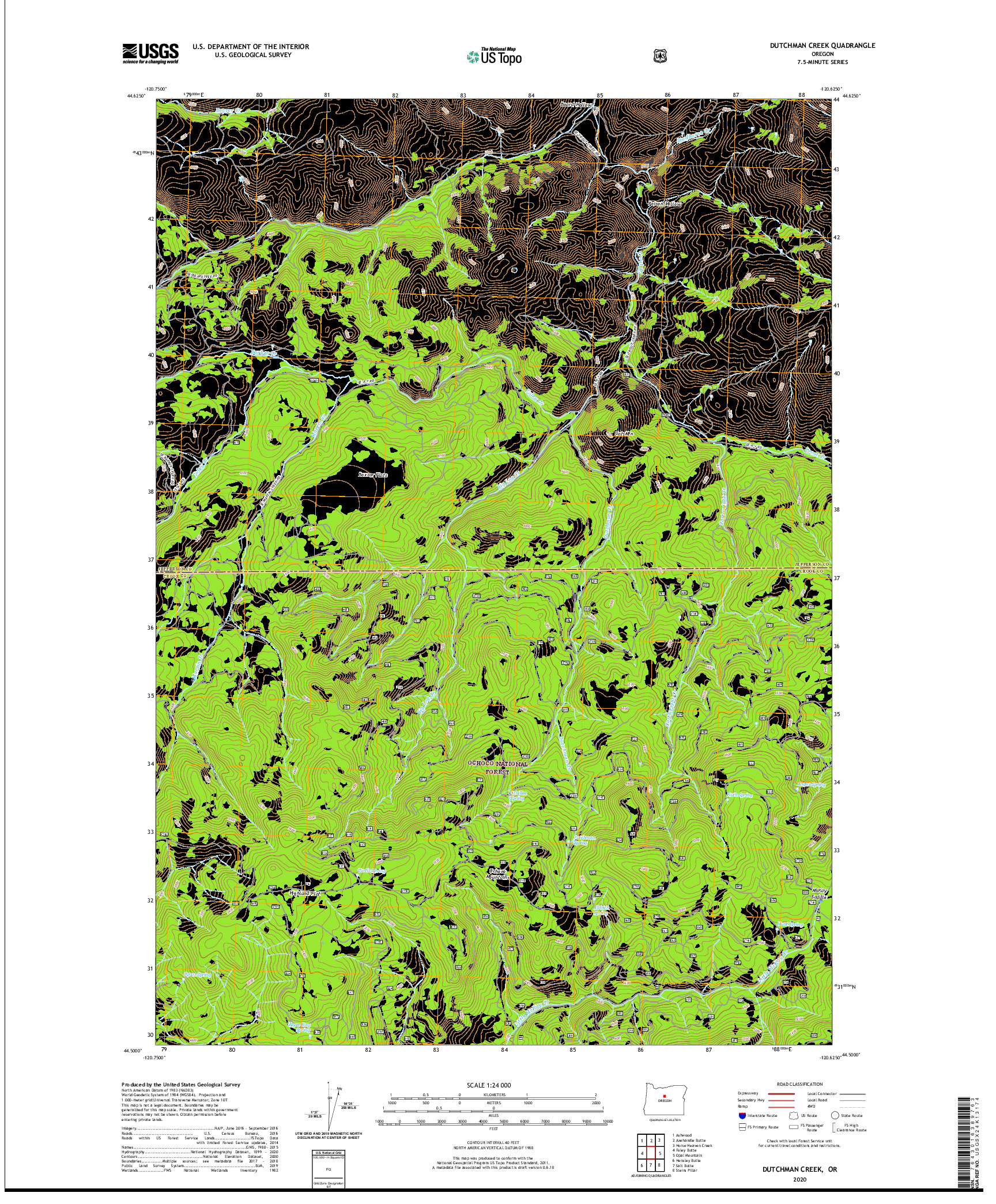 USGS US TOPO 7.5-MINUTE MAP FOR DUTCHMAN CREEK, OR 2020