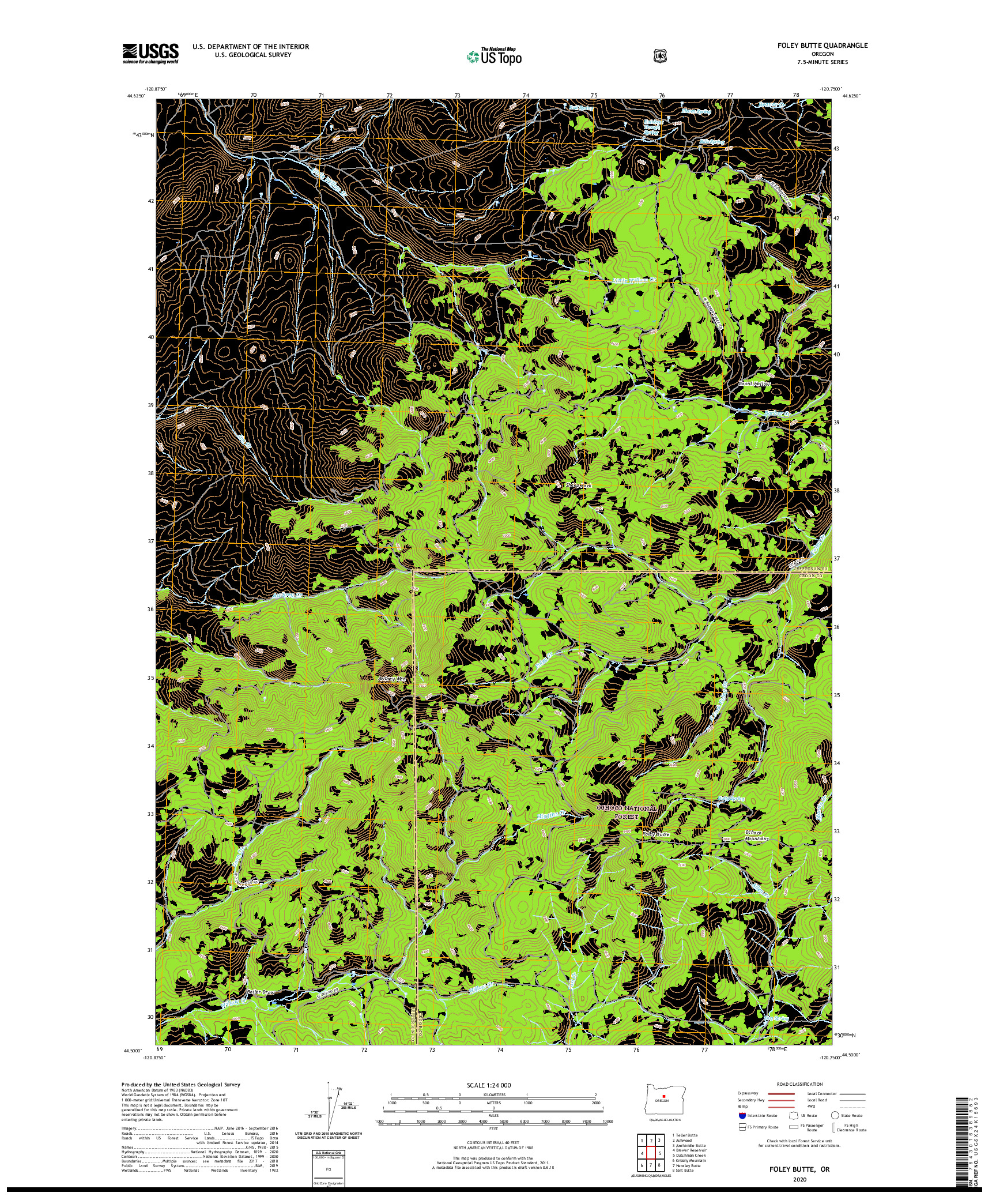 USGS US TOPO 7.5-MINUTE MAP FOR FOLEY BUTTE, OR 2020