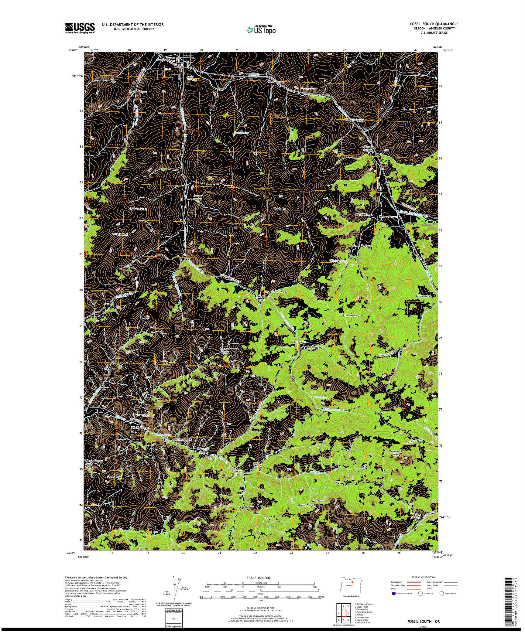 USGS US TOPO 7.5-MINUTE MAP FOR FOSSIL SOUTH, OR 2020