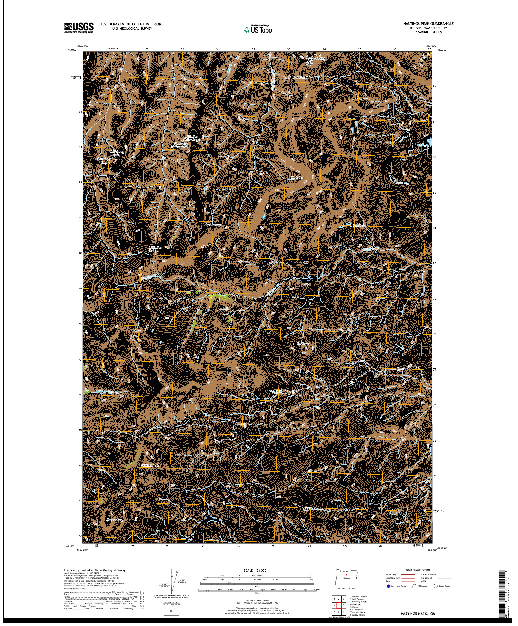 USGS US TOPO 7.5-MINUTE MAP FOR HASTINGS PEAK, OR 2020