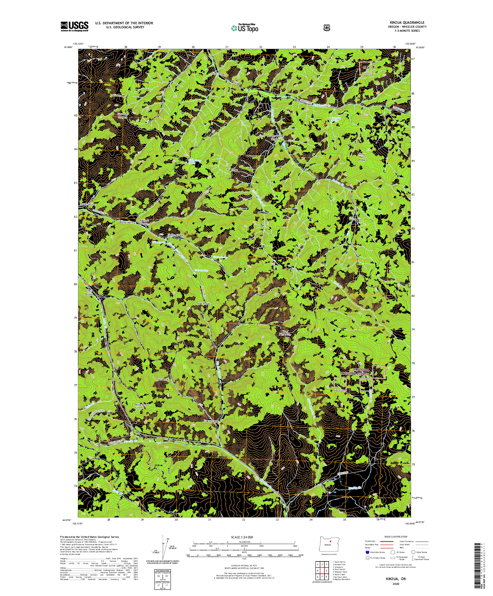 USGS US TOPO 7.5-MINUTE MAP FOR KINZUA, OR 2020