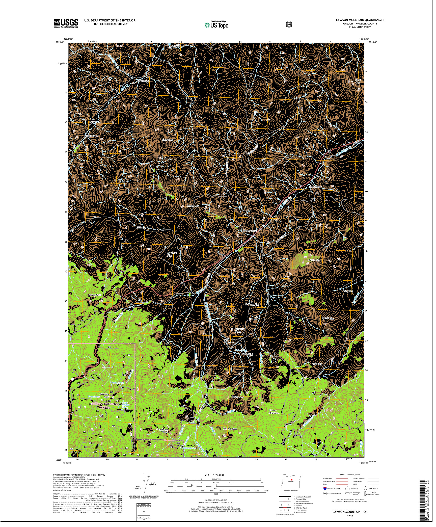 USGS US TOPO 7.5-MINUTE MAP FOR LAWSON MOUNTAIN, OR 2020