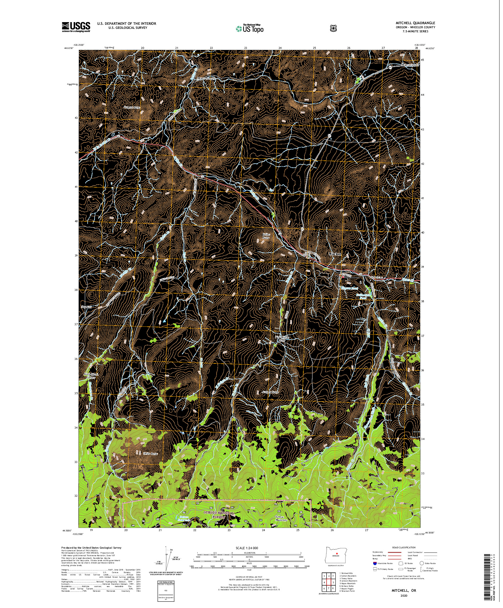 USGS US TOPO 7.5-MINUTE MAP FOR MITCHELL, OR 2020