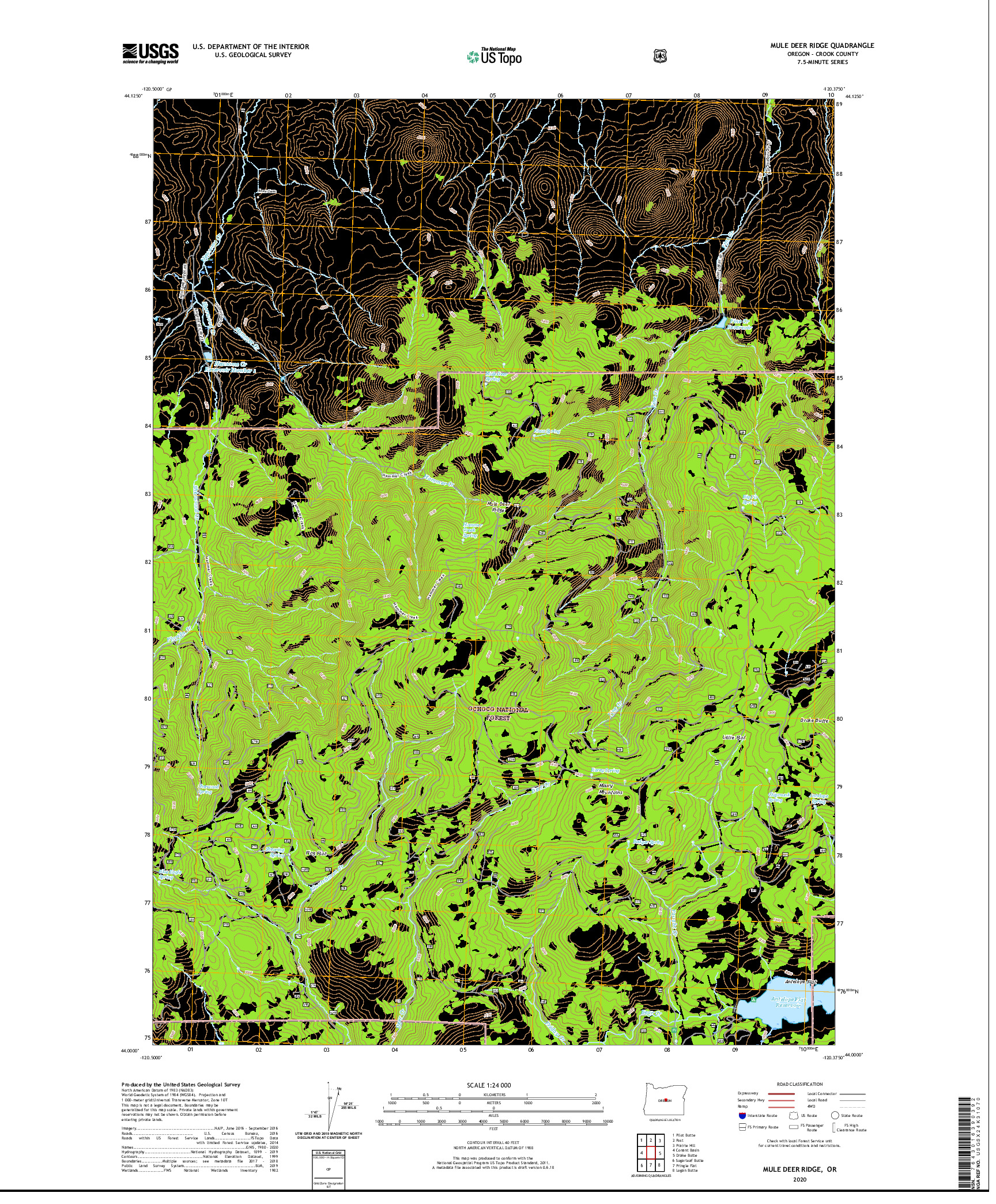 USGS US TOPO 7.5-MINUTE MAP FOR MULE DEER RIDGE, OR 2020
