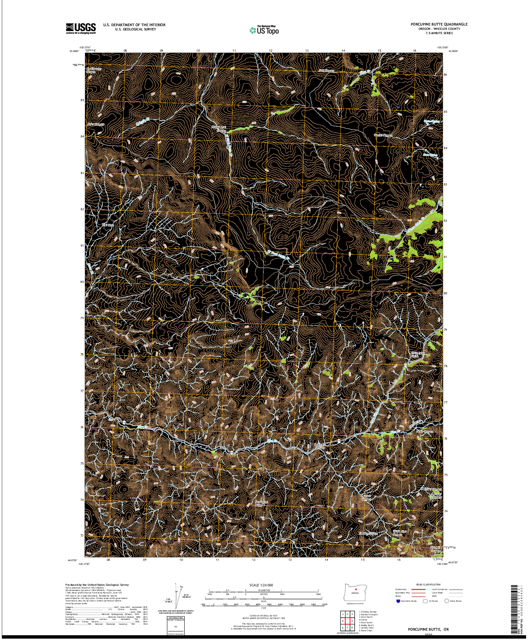 USGS US TOPO 7.5-MINUTE MAP FOR PORCUPINE BUTTE, OR 2020