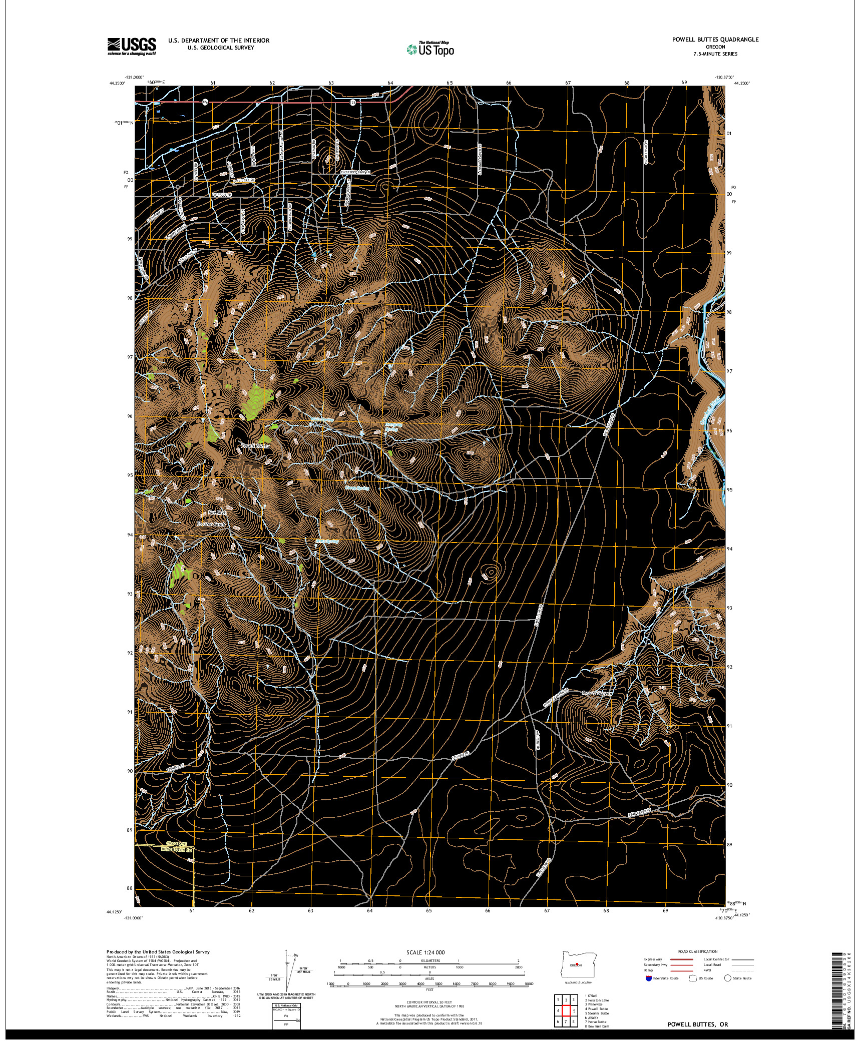 USGS US TOPO 7.5-MINUTE MAP FOR POWELL BUTTES, OR 2020