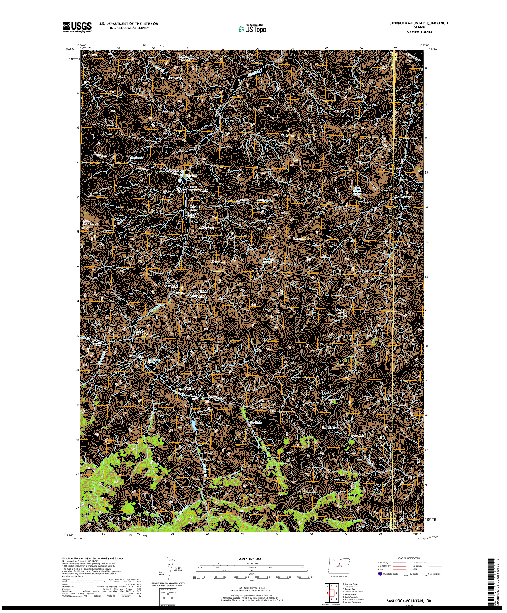 USGS US TOPO 7.5-MINUTE MAP FOR SANDROCK MOUNTAIN, OR 2020