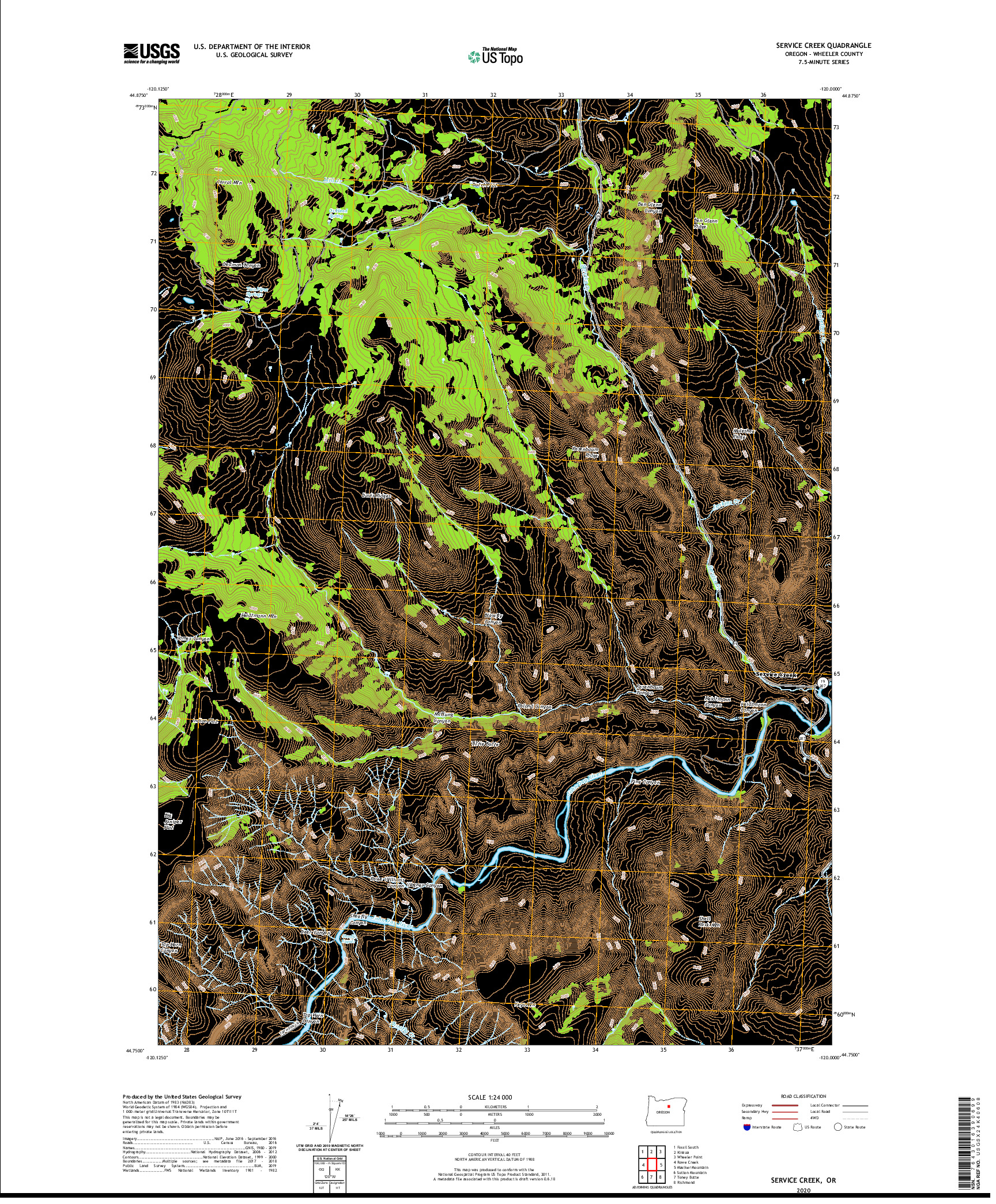 USGS US TOPO 7.5-MINUTE MAP FOR SERVICE CREEK, OR 2020
