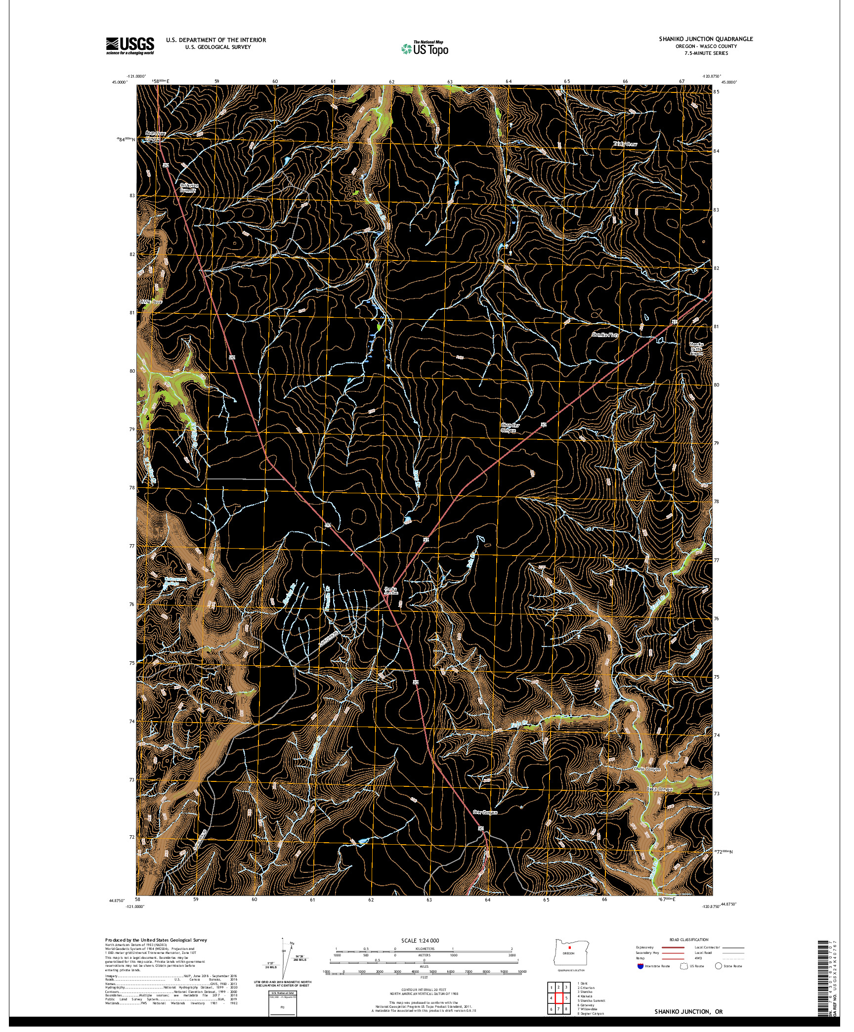 USGS US TOPO 7.5-MINUTE MAP FOR SHANIKO JUNCTION, OR 2020