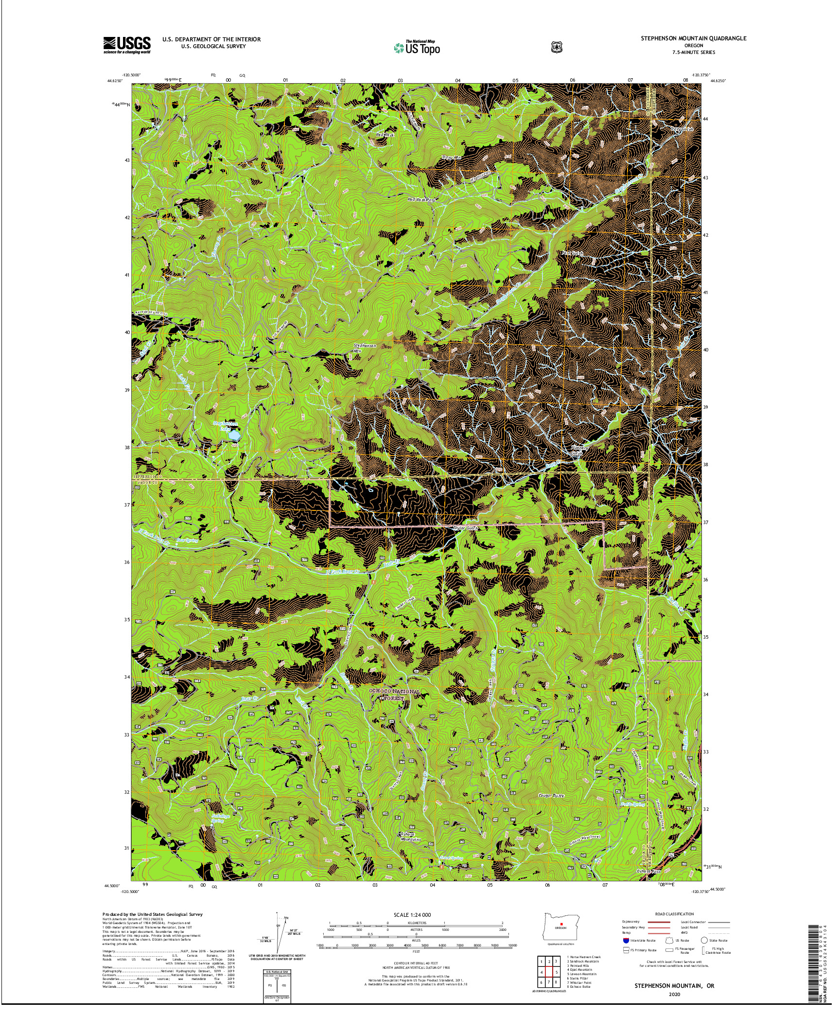 USGS US TOPO 7.5-MINUTE MAP FOR STEPHENSON MOUNTAIN, OR 2020