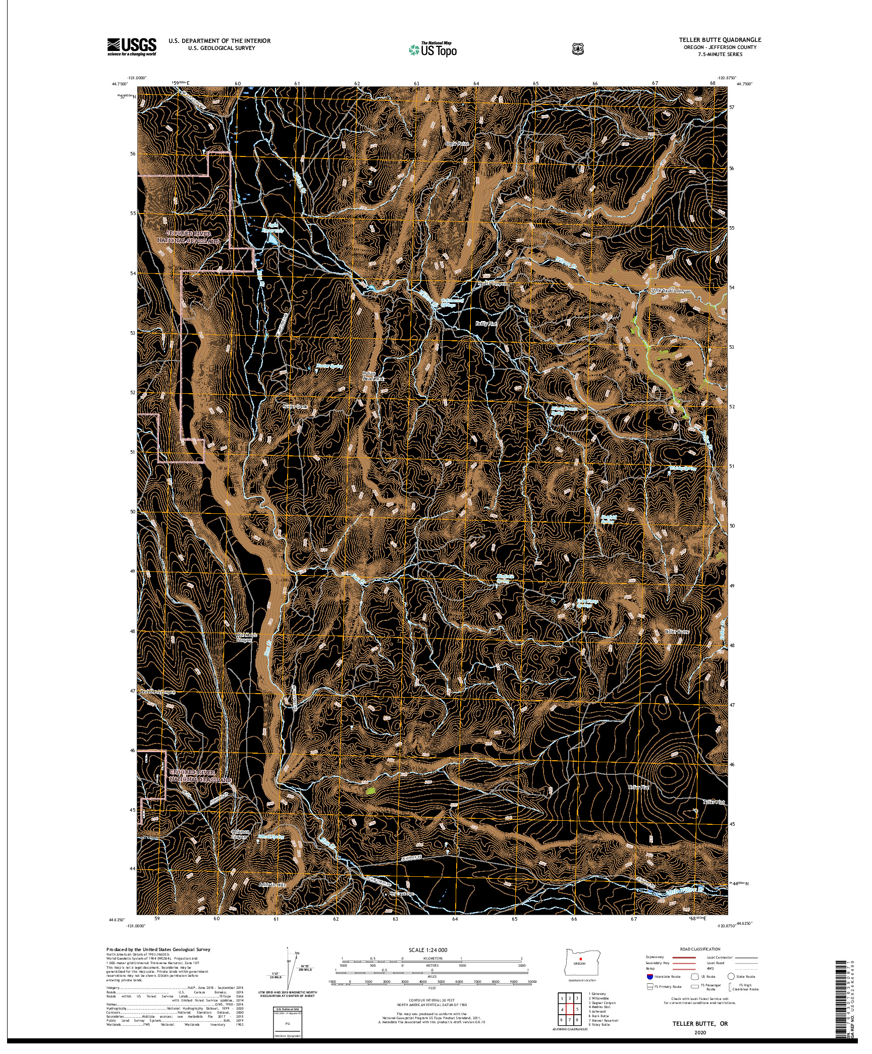 USGS US TOPO 7.5-MINUTE MAP FOR TELLER BUTTE, OR 2020