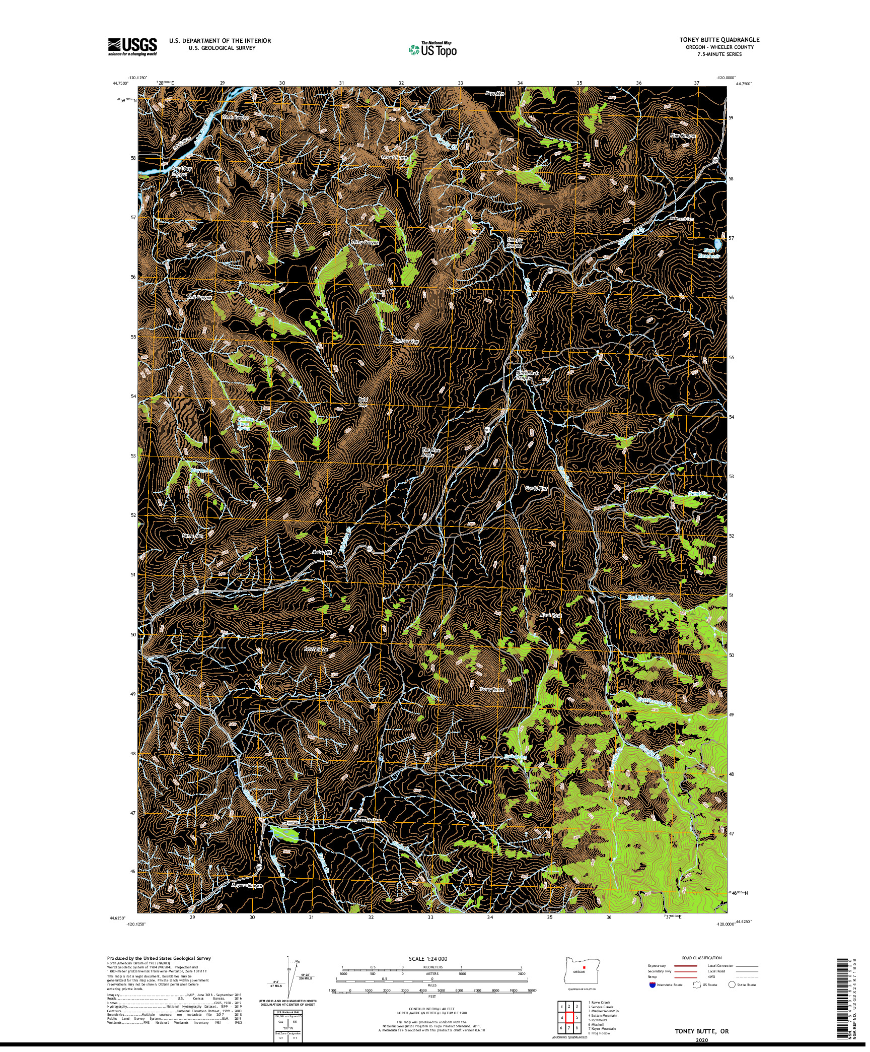 USGS US TOPO 7.5-MINUTE MAP FOR TONEY BUTTE, OR 2020