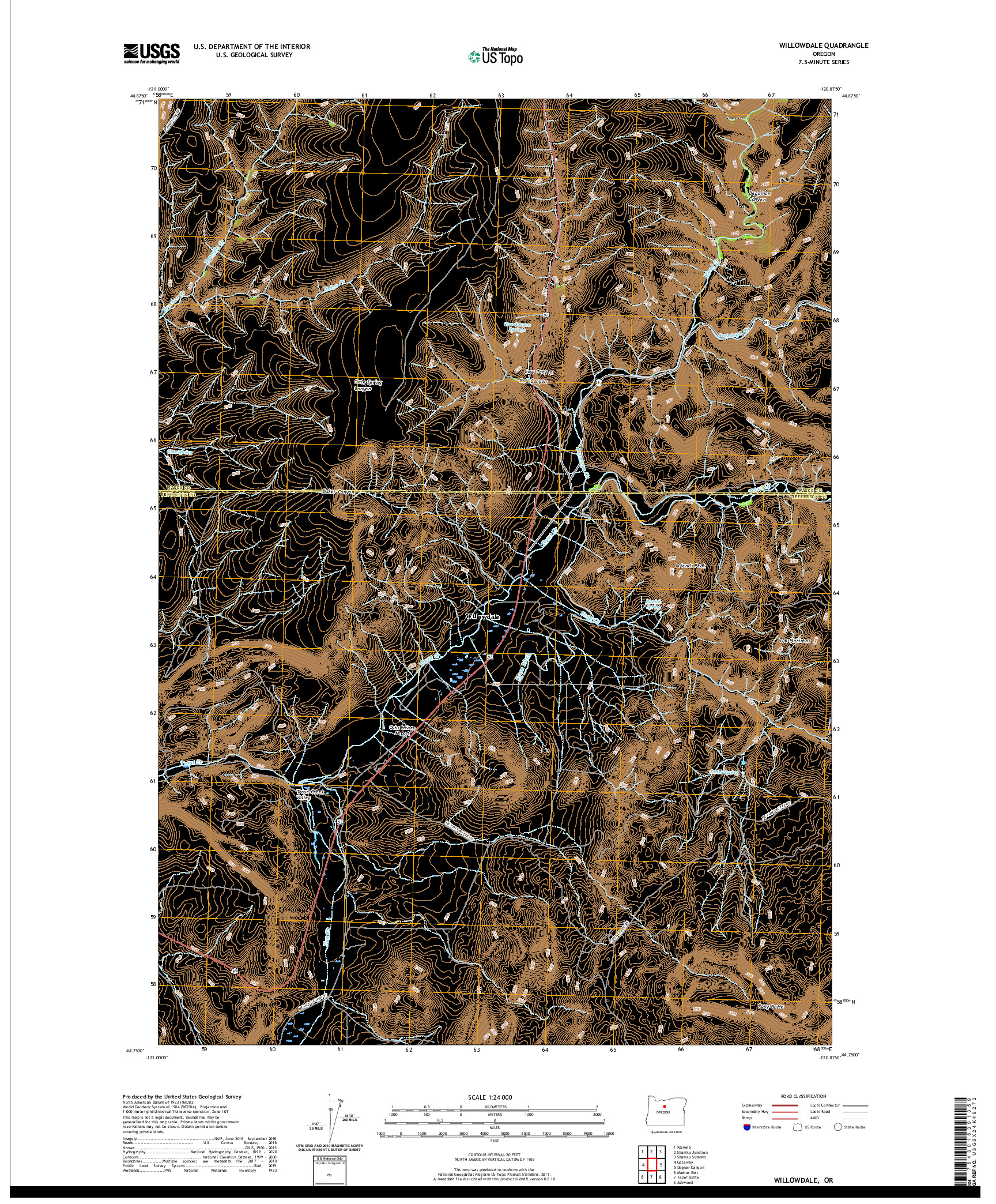USGS US TOPO 7.5-MINUTE MAP FOR WILLOWDALE, OR 2020