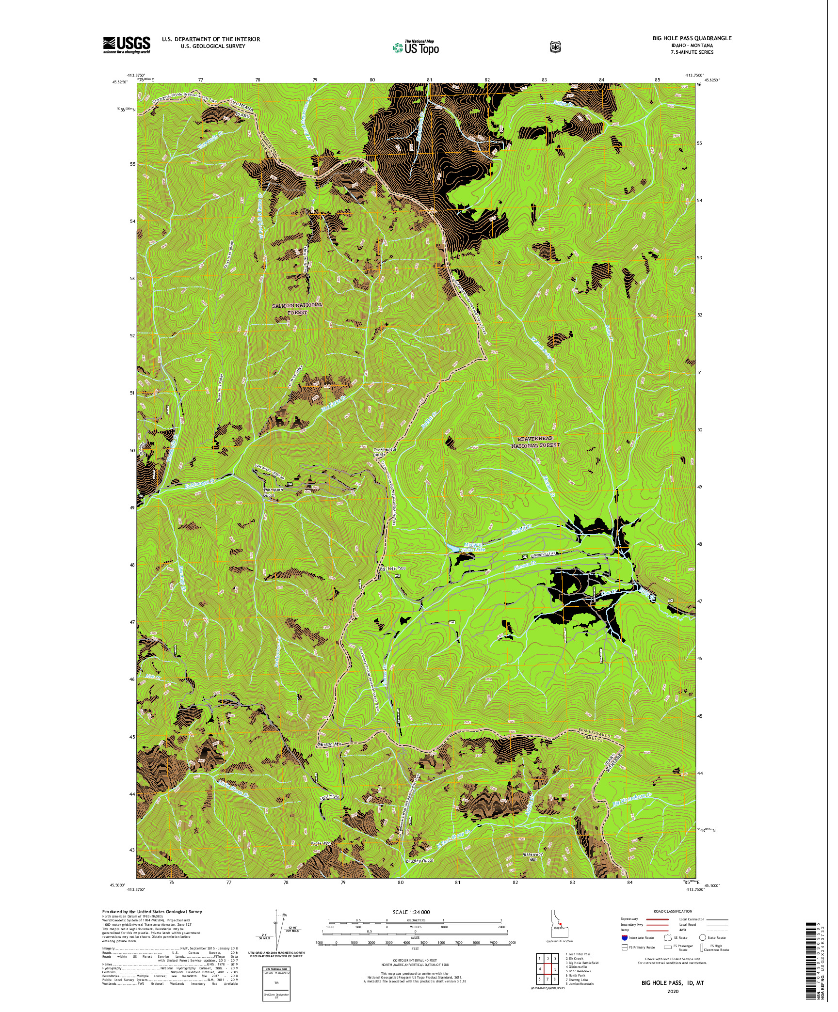 USGS US TOPO 7.5-MINUTE MAP FOR BIG HOLE PASS, ID,MT 2020