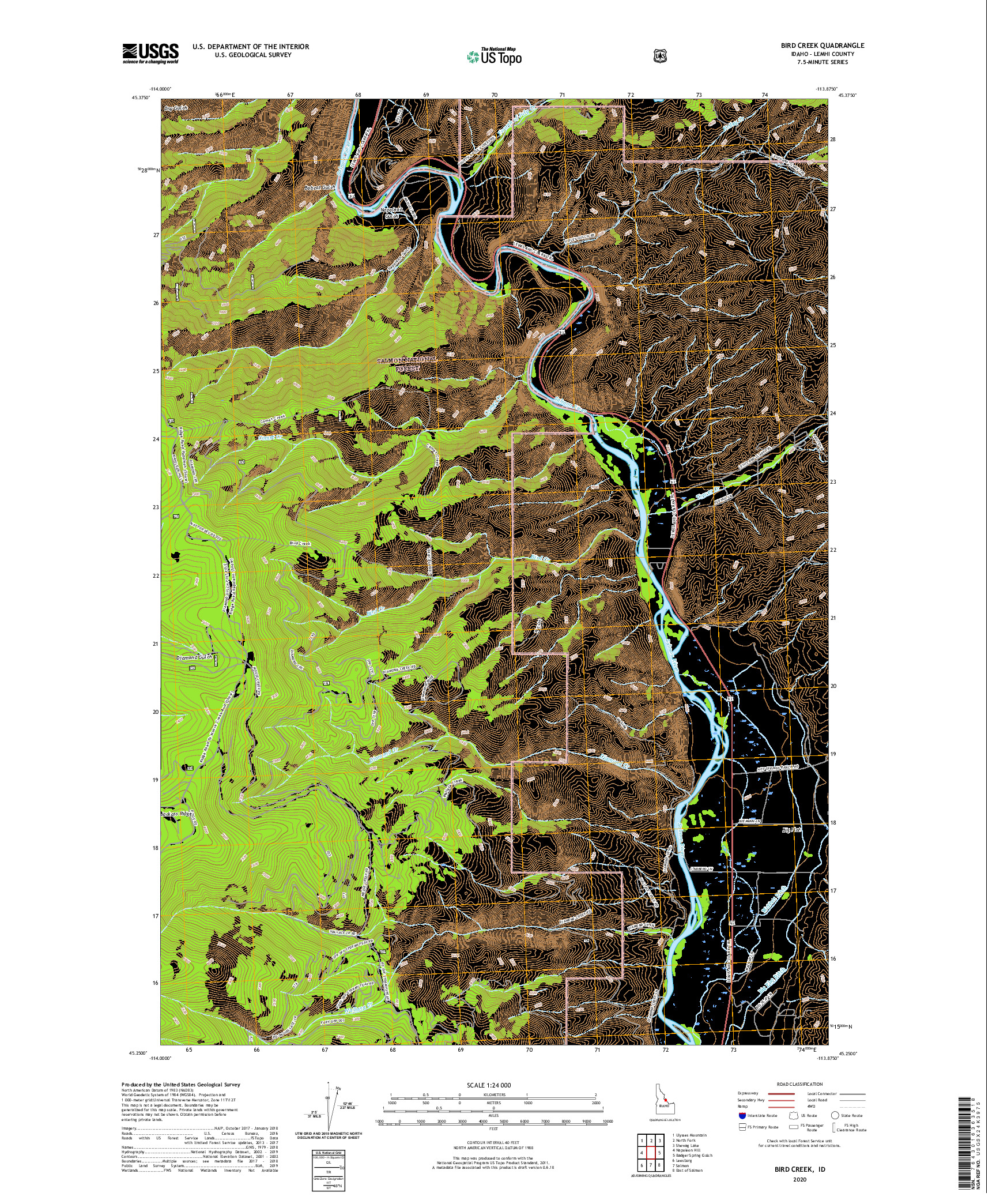 USGS US TOPO 7.5-MINUTE MAP FOR BIRD CREEK, ID 2020
